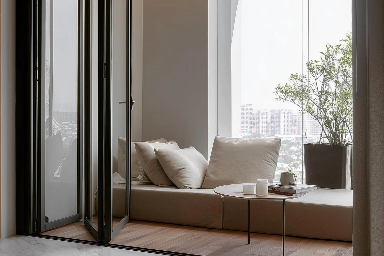 Accent Residences Petaling Jaya lanai beside the living room with folding glass doors, artist’s impression