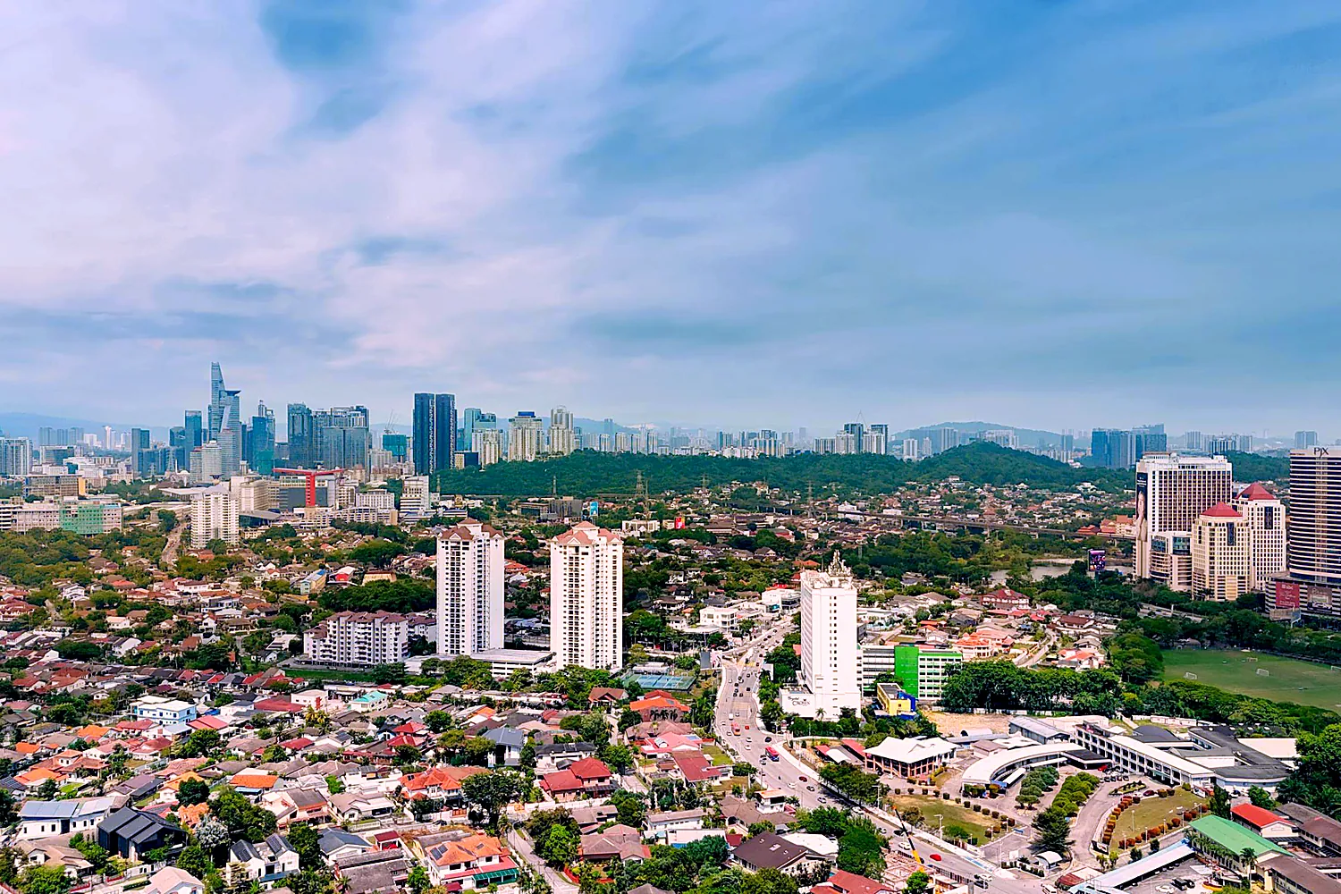 Aerial view of Petaling Jaya towards the KL skyline