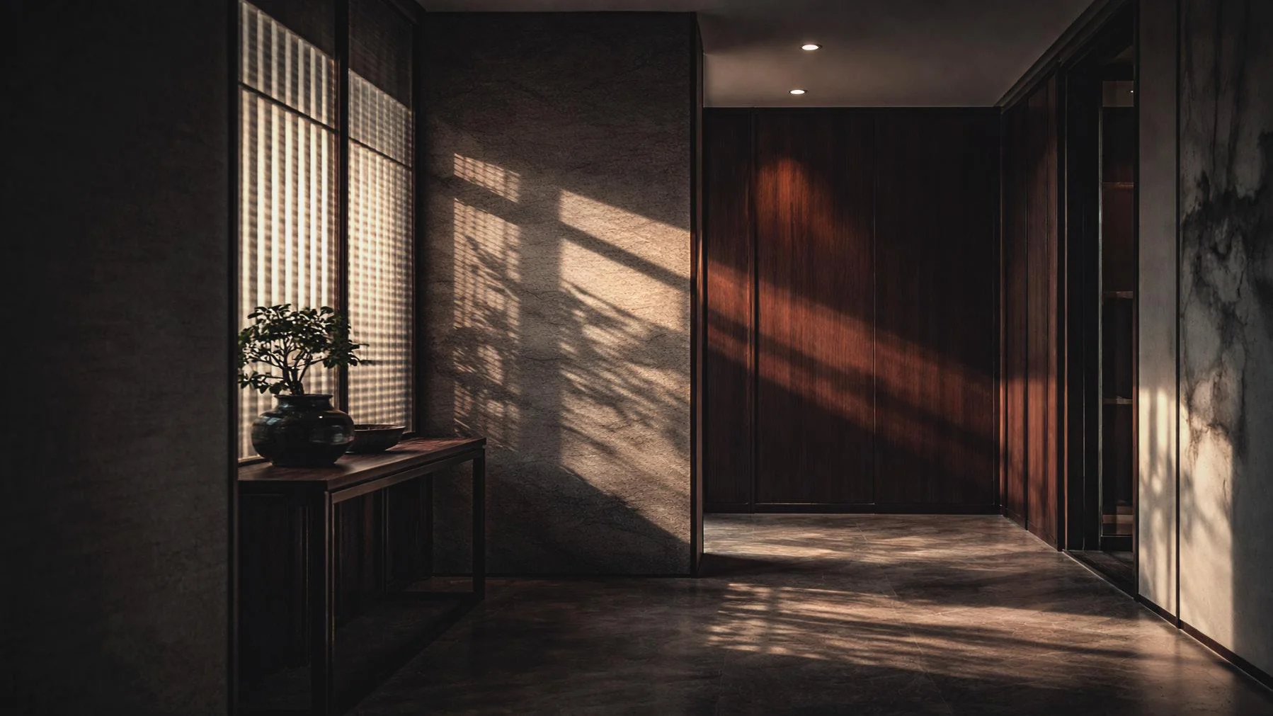 Aetas Taman Desa arrival hall with daylight through timber screens