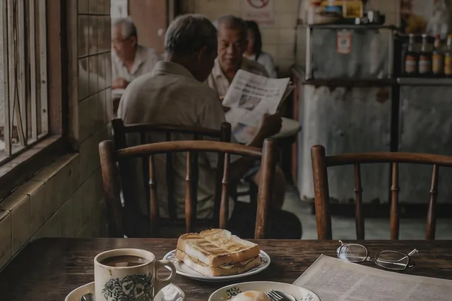 Morning coffee and toast at a Taman Desa coffee shop