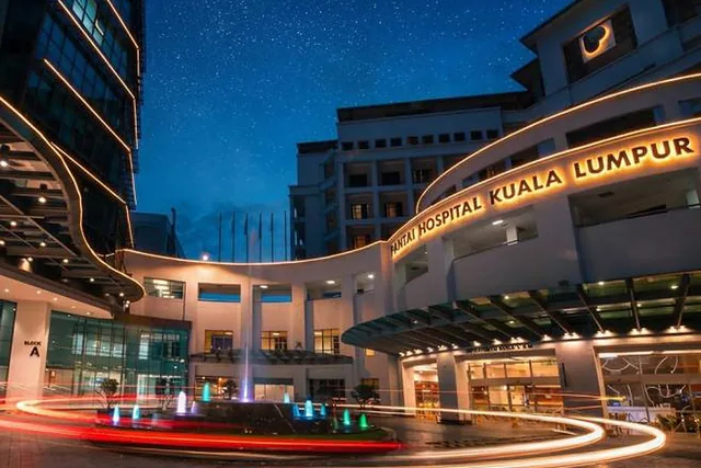 Pantai Hospital Kuala Lumpur at night, about 5.6 km from Taman Desa