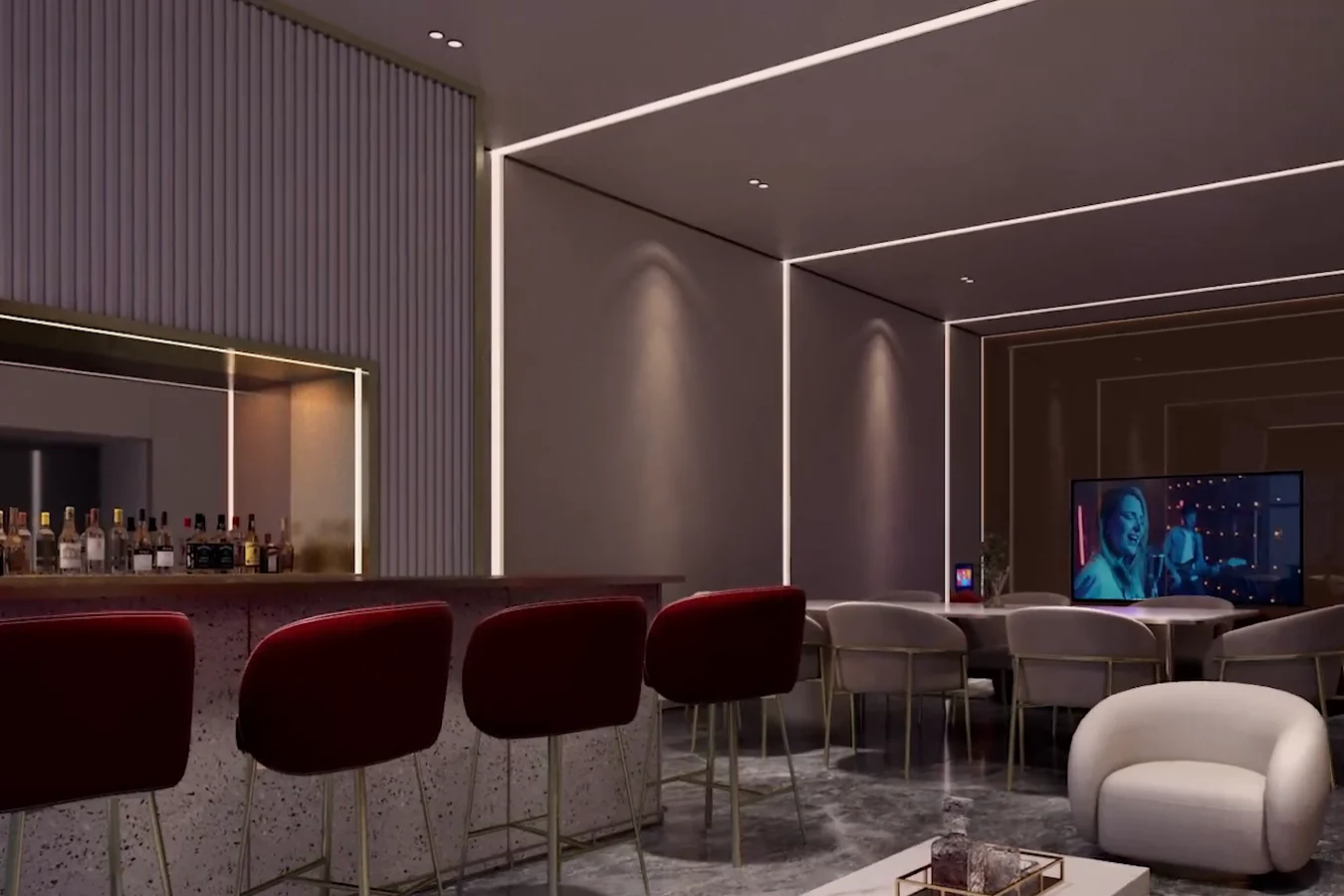 Karaoke lounge with a bar counter on Level 33, CloutHaus Residences
