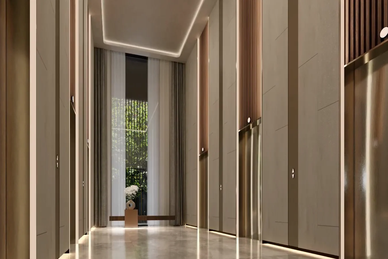 Main lift lobby at CloutHaus Residences