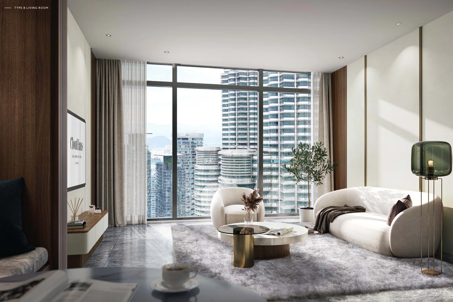 CloutHaus Residences Type B living room with Petronas Twin Towers view