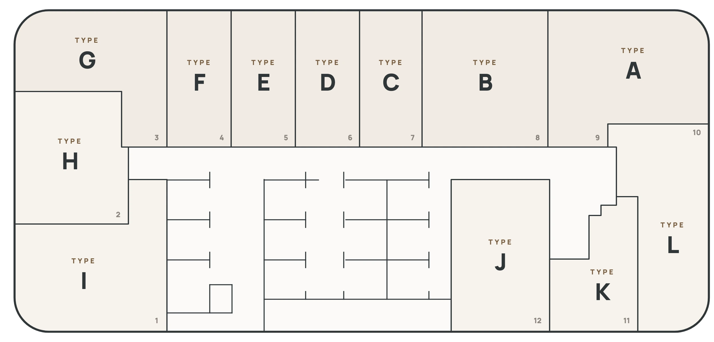 CloutHaus Residences typical floor plan showing Types A to L and the KLCC, Genting Highlands, KL Tower and The Exchange 106 sides