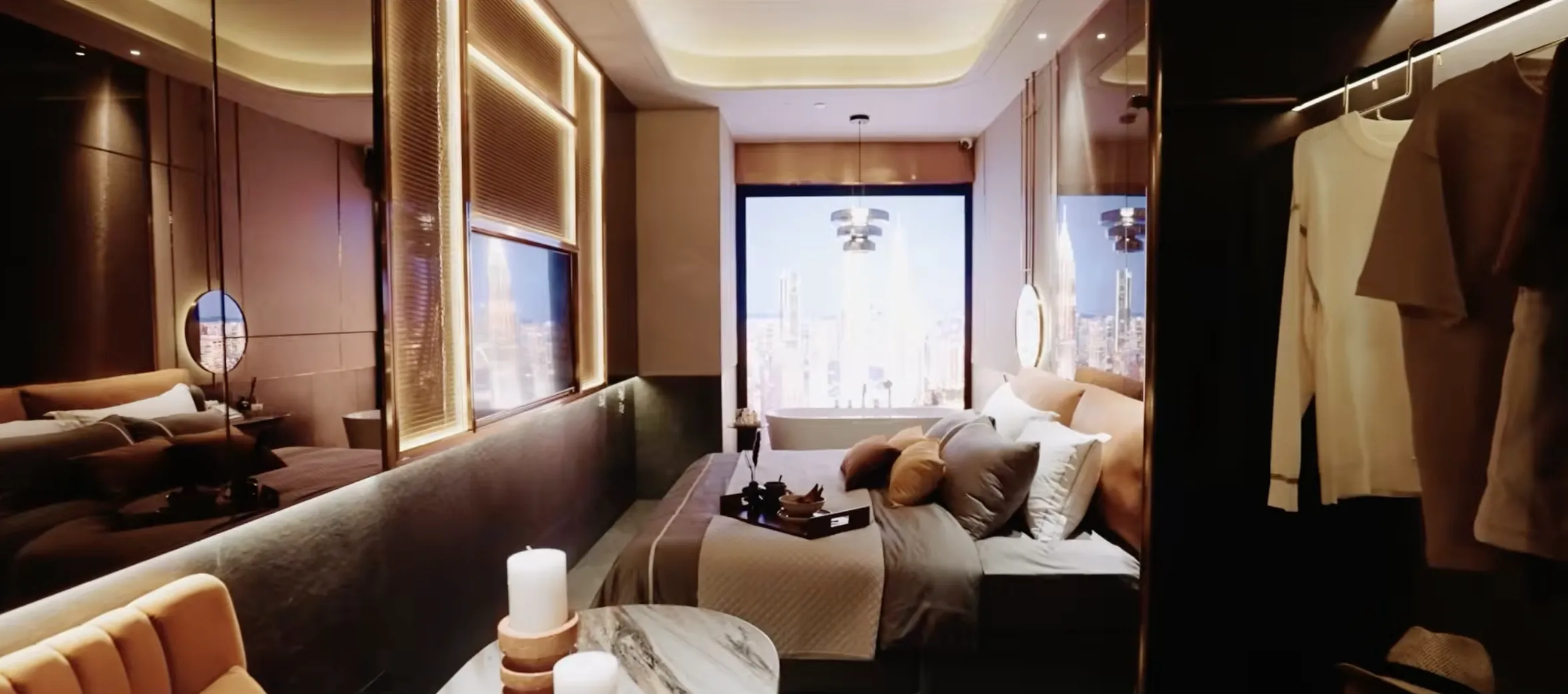 Divine KLCC show unit bedroom with the Petronas Twin Towers in the window