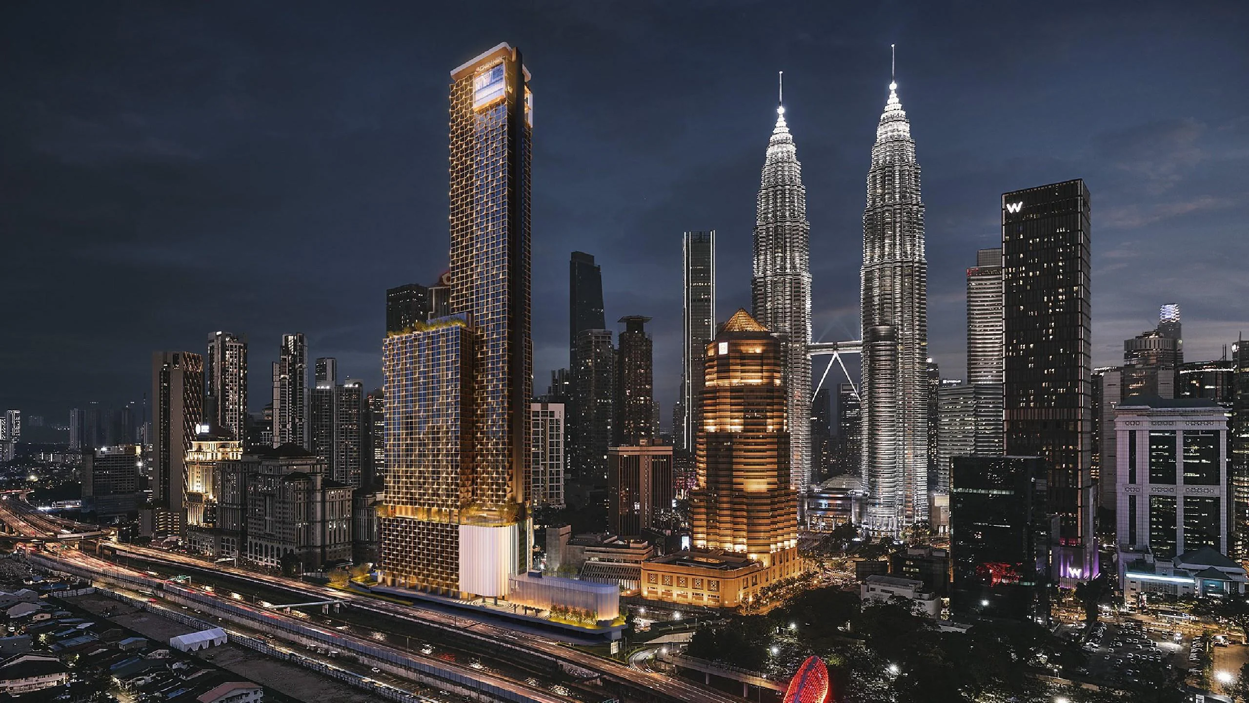 Divine KLCC at dusk beside the Petronas Twin Towers