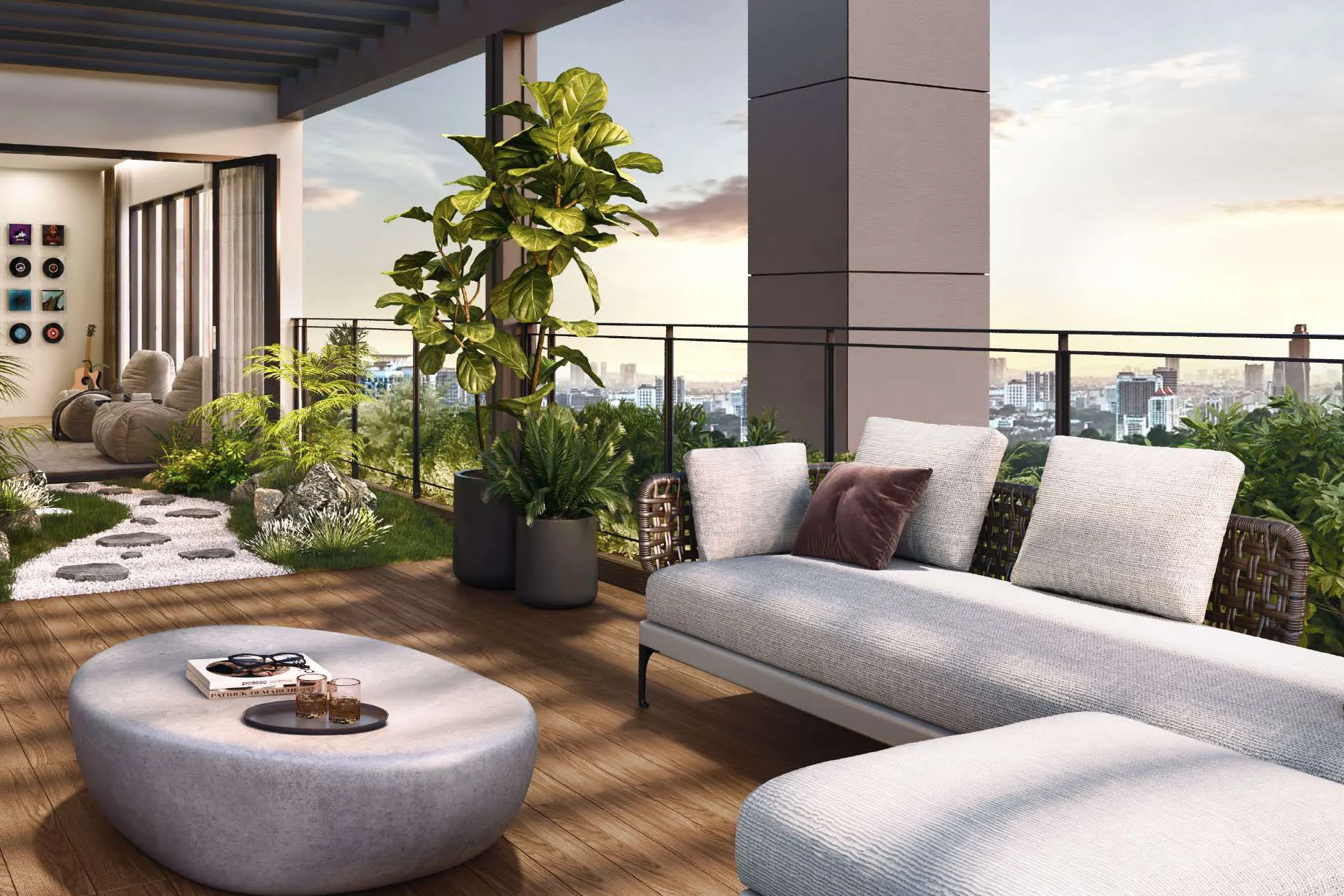 Open terrace of a duplex in a design concept for Enlace Suites II