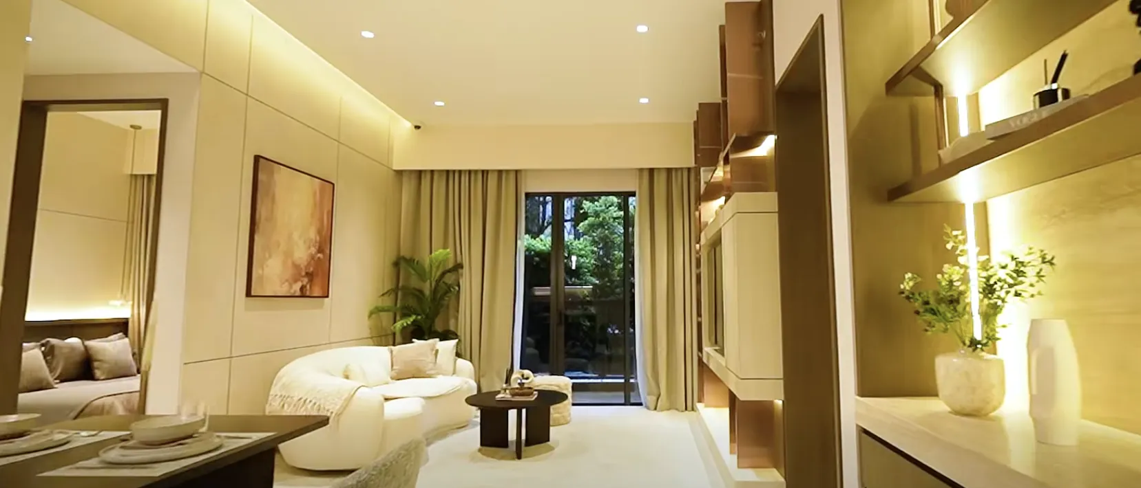 A living and dining room at the Enlace Suites II showroom