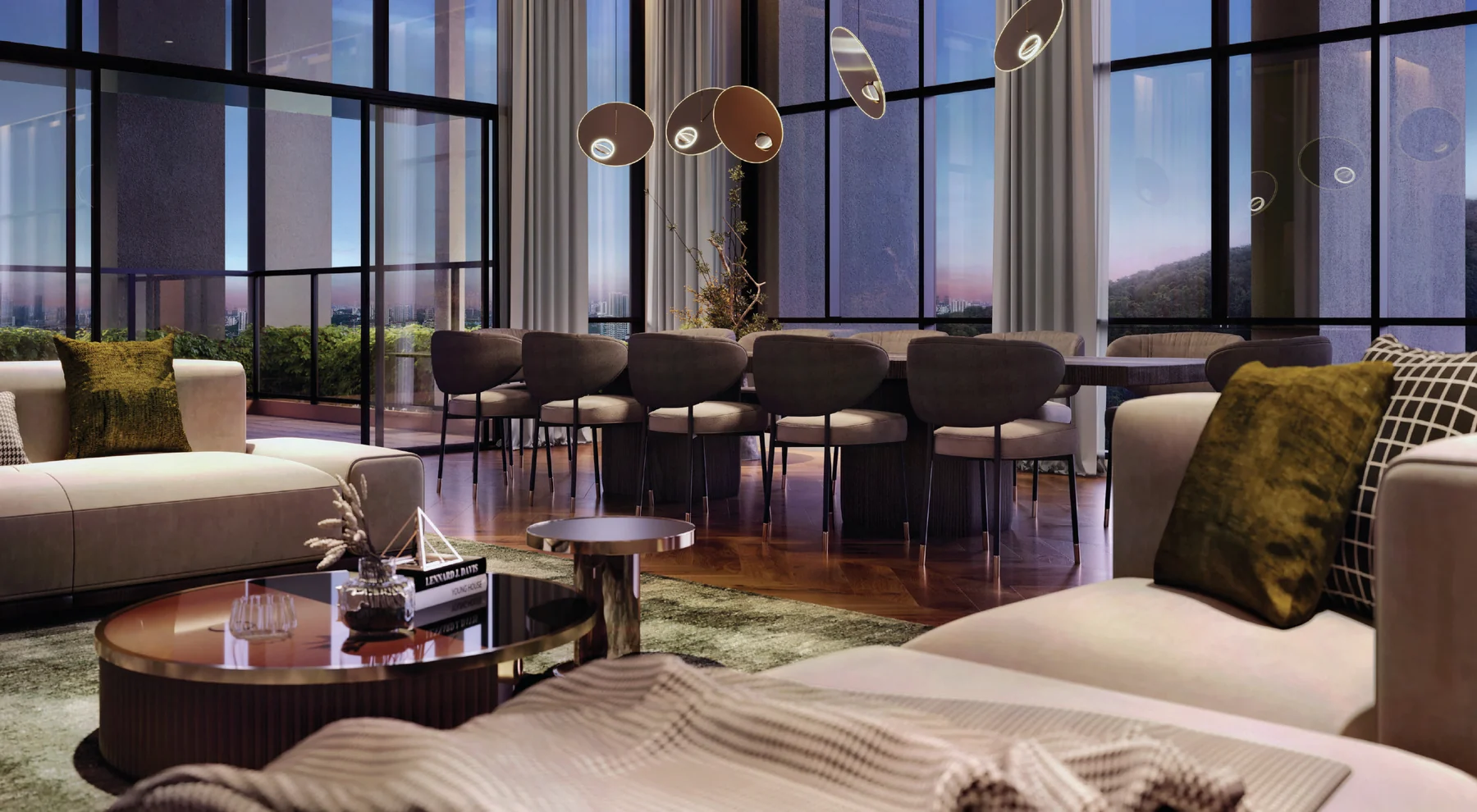 A Sky Villa on Level 45 of Enlace Suites II, with a long dining table