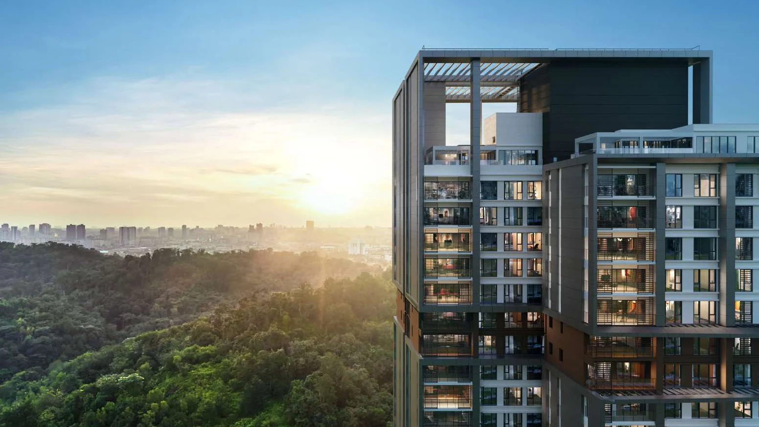 Enlace Suites II beside the Bukit Kerinchi Forest Reserve at sunrise
