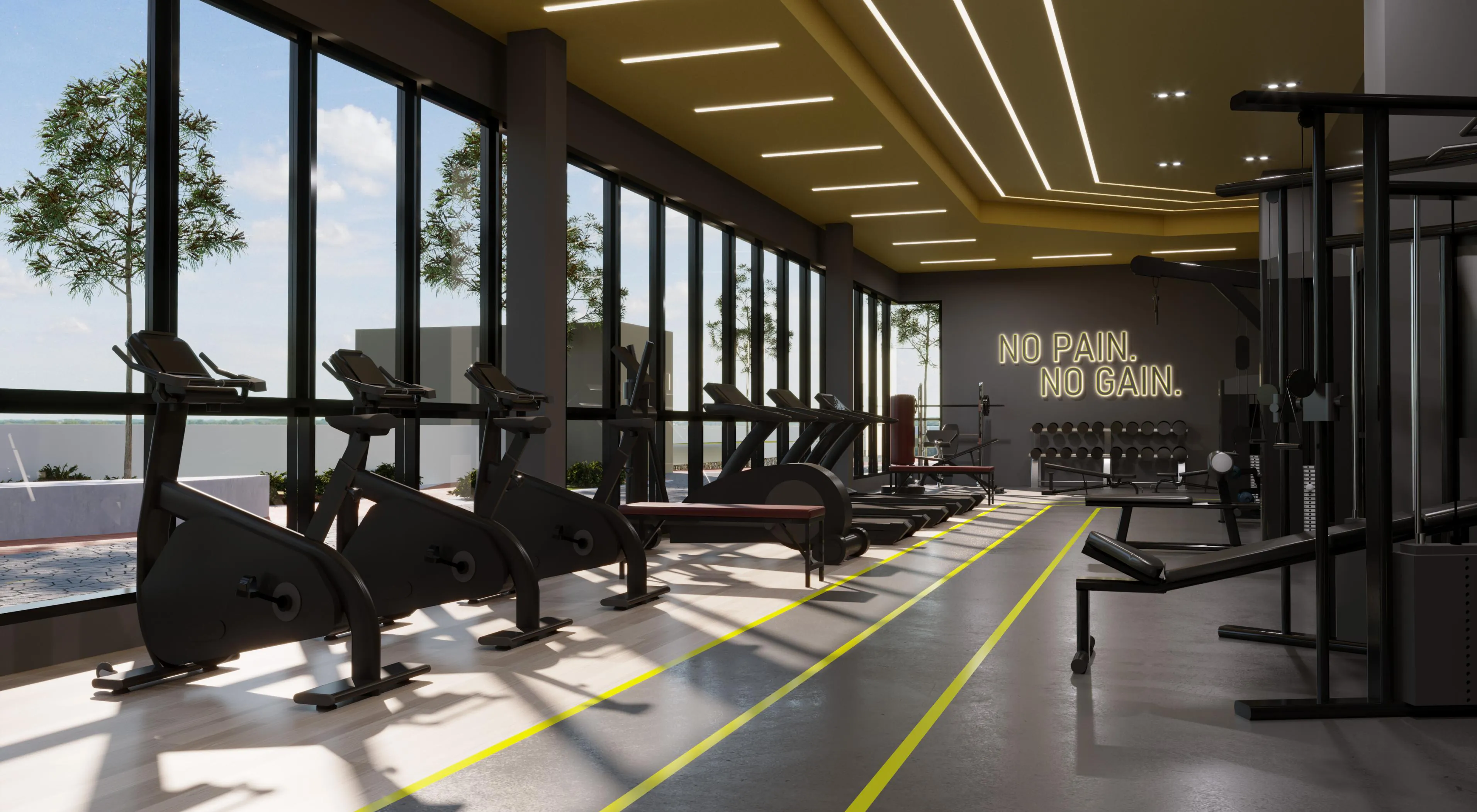 The gym at ForestHill Residences