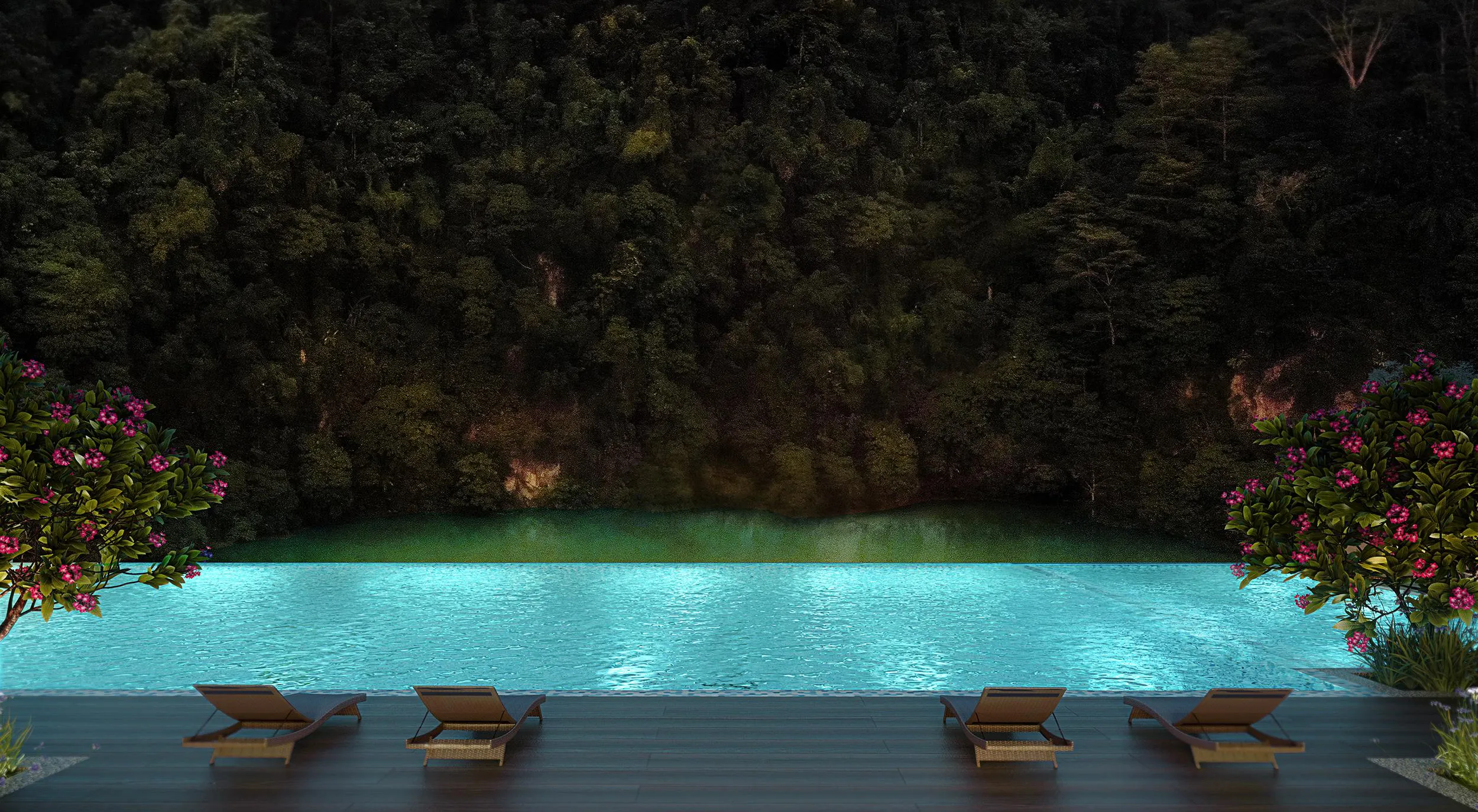 The infinity pool facing the forest at ForestHill Residences