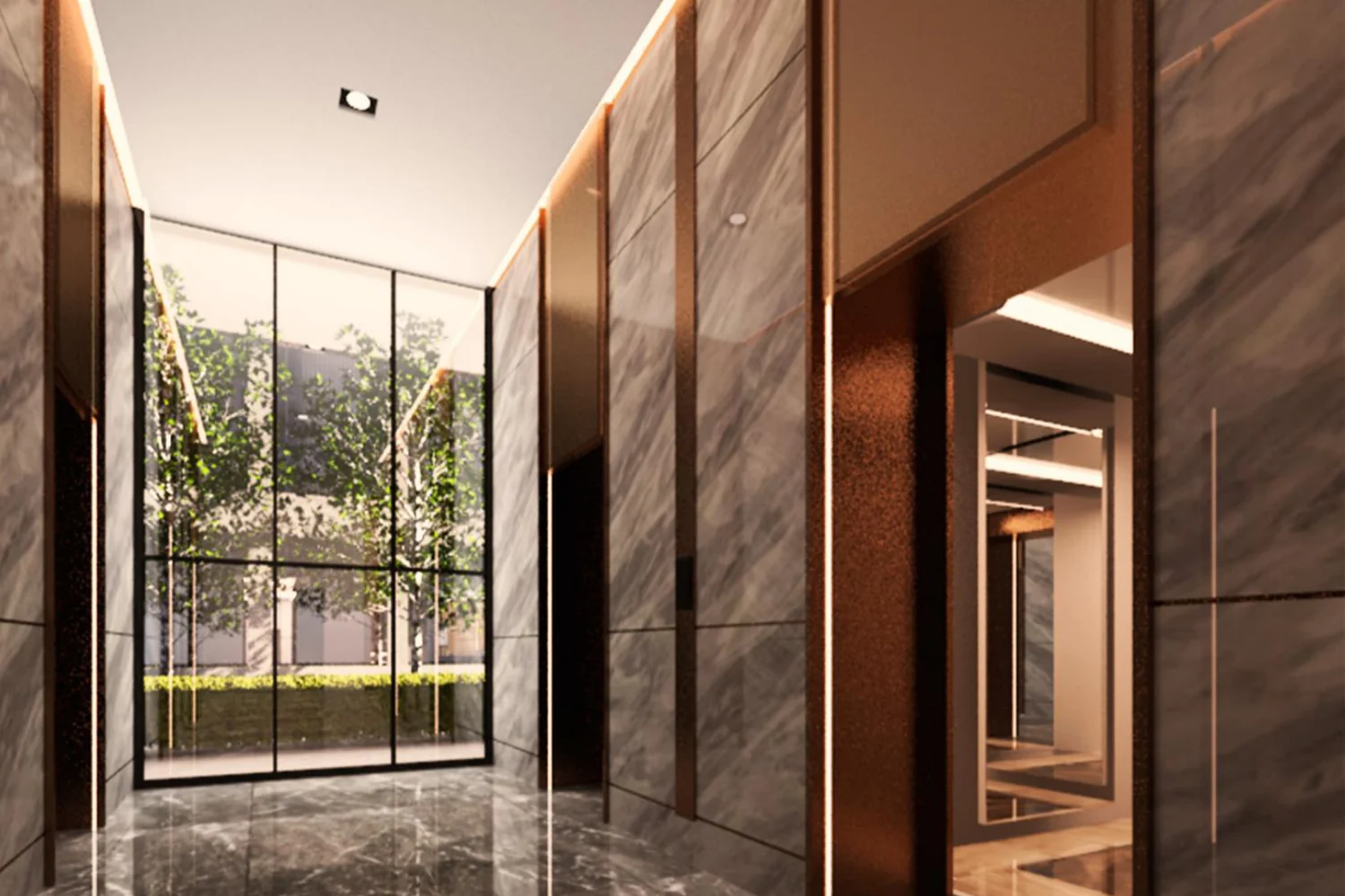 Marble lift lobby at Golden Crown Residence