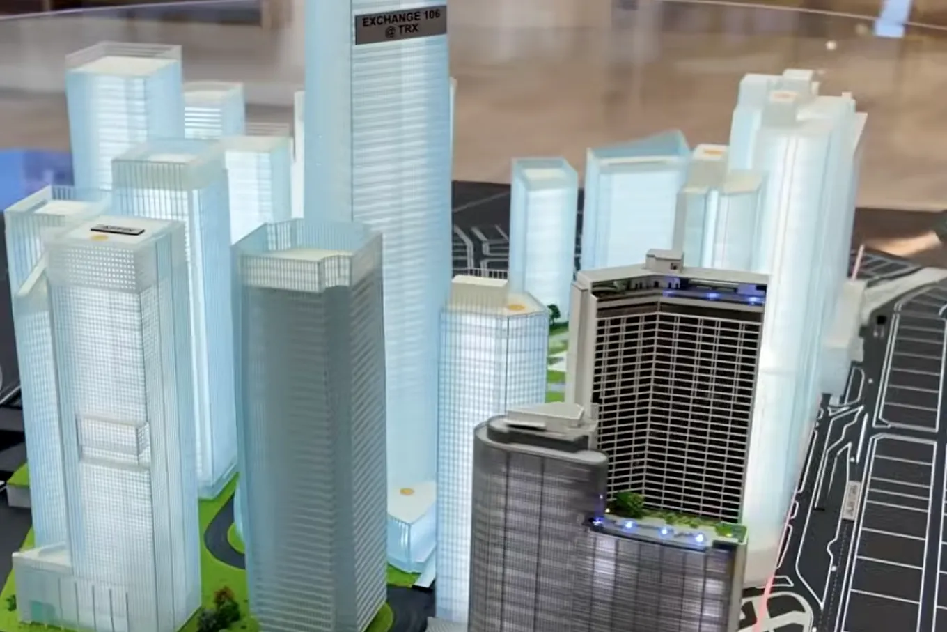 Scale model of the TRX masterplan with Golden Crown Residence and Menara Golden Eagle near The Exchange 106