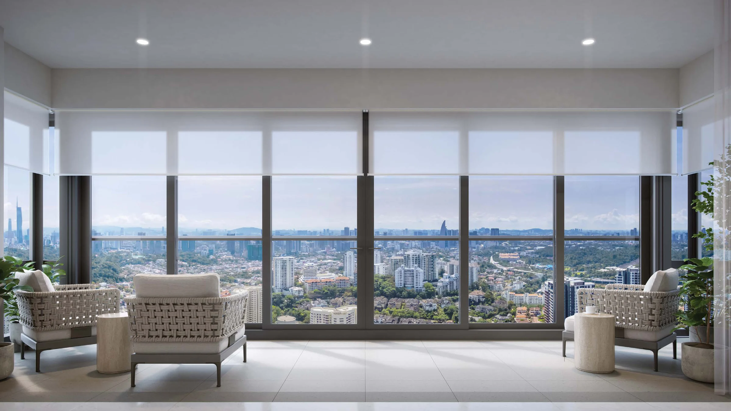 Imperial Residences Damansara Heights living room with floor-to-ceiling windows over Kuala Lumpur, artist’s impression