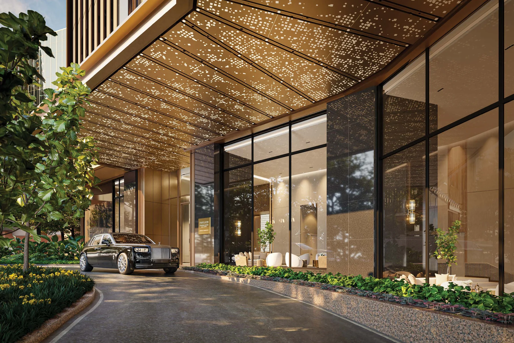Imperial Residences Damansara Heights private drop-off under a timber canopy, artist’s impression