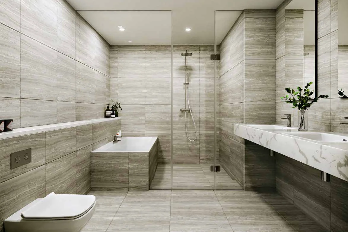 A bathroom with a bathtub and walk-in shower at Jewel by Oxley KLCC