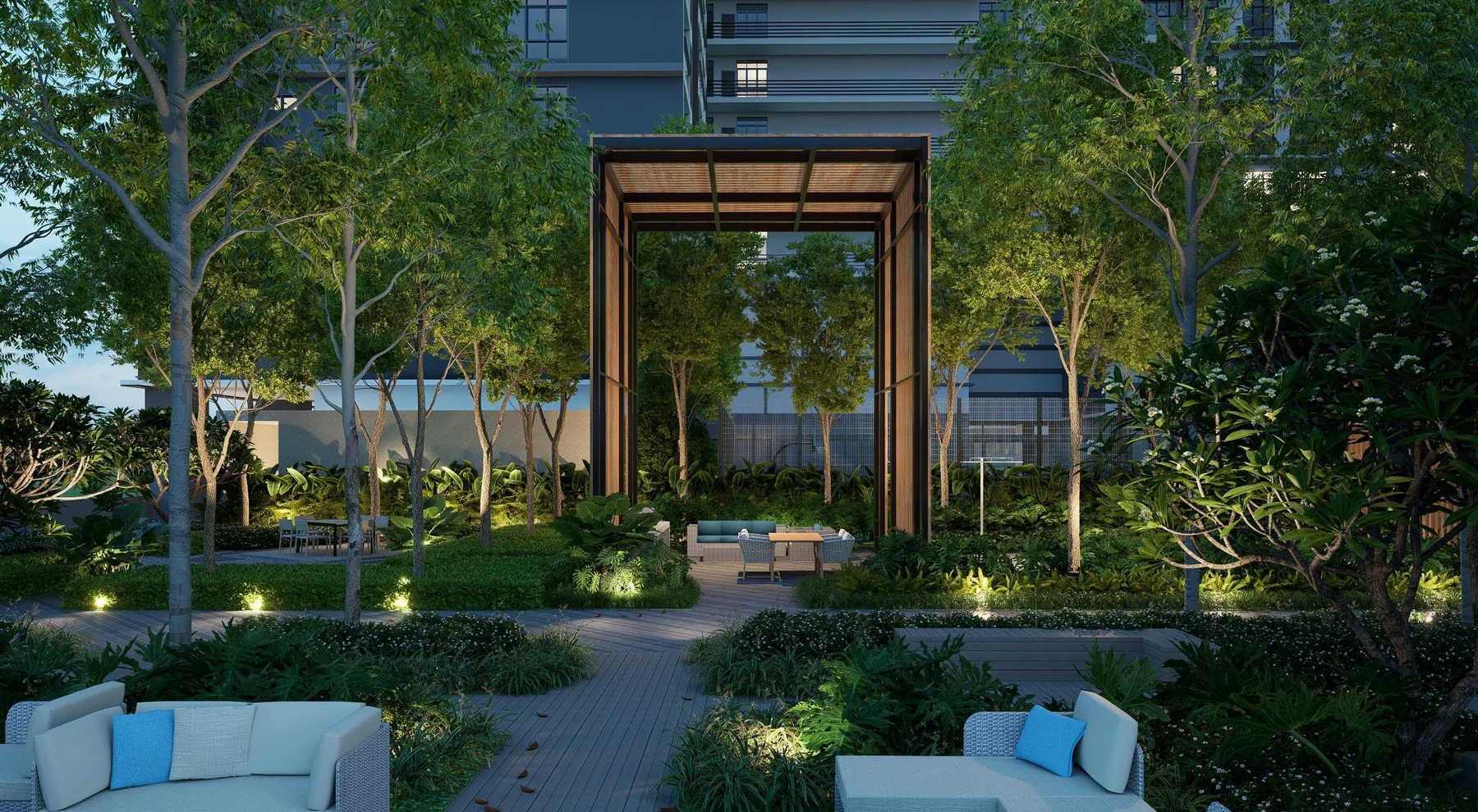 The Haven Pavilion and garden seating at Khaya Residences