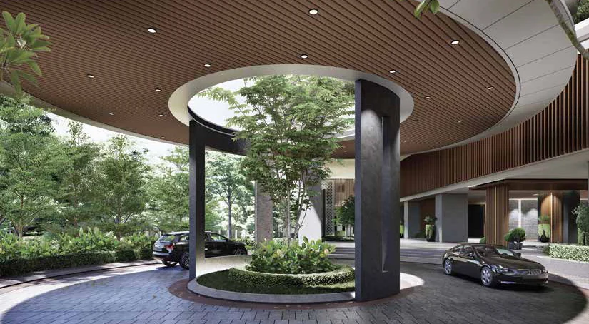 The covered drop-off at Laurel Residence