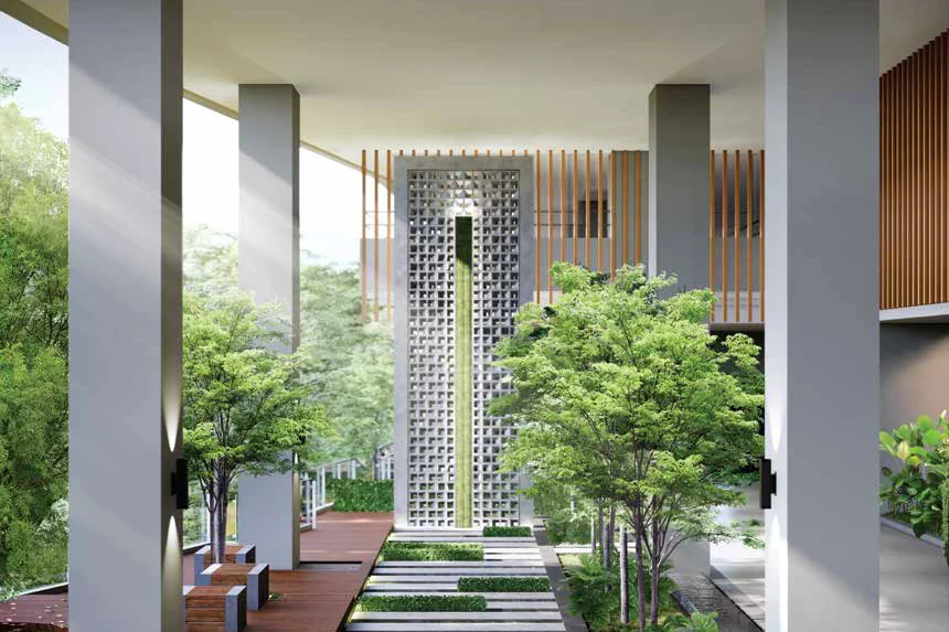 A garden alcove on the ground floor of Laurel Residence