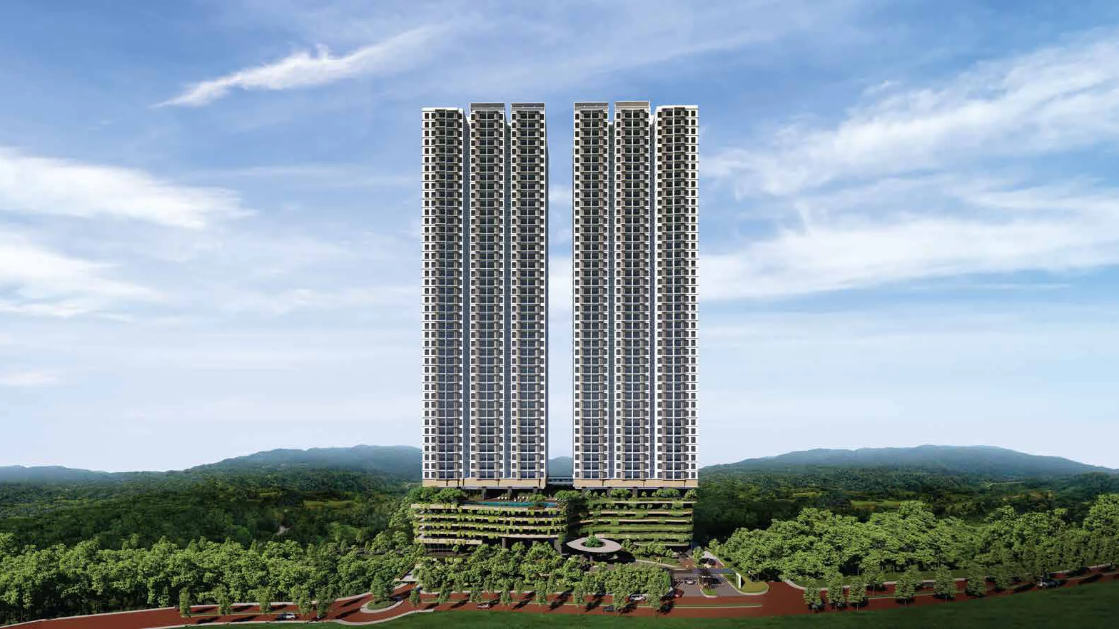 The two towers of Laurel Residence, Bangsar South, above the trees