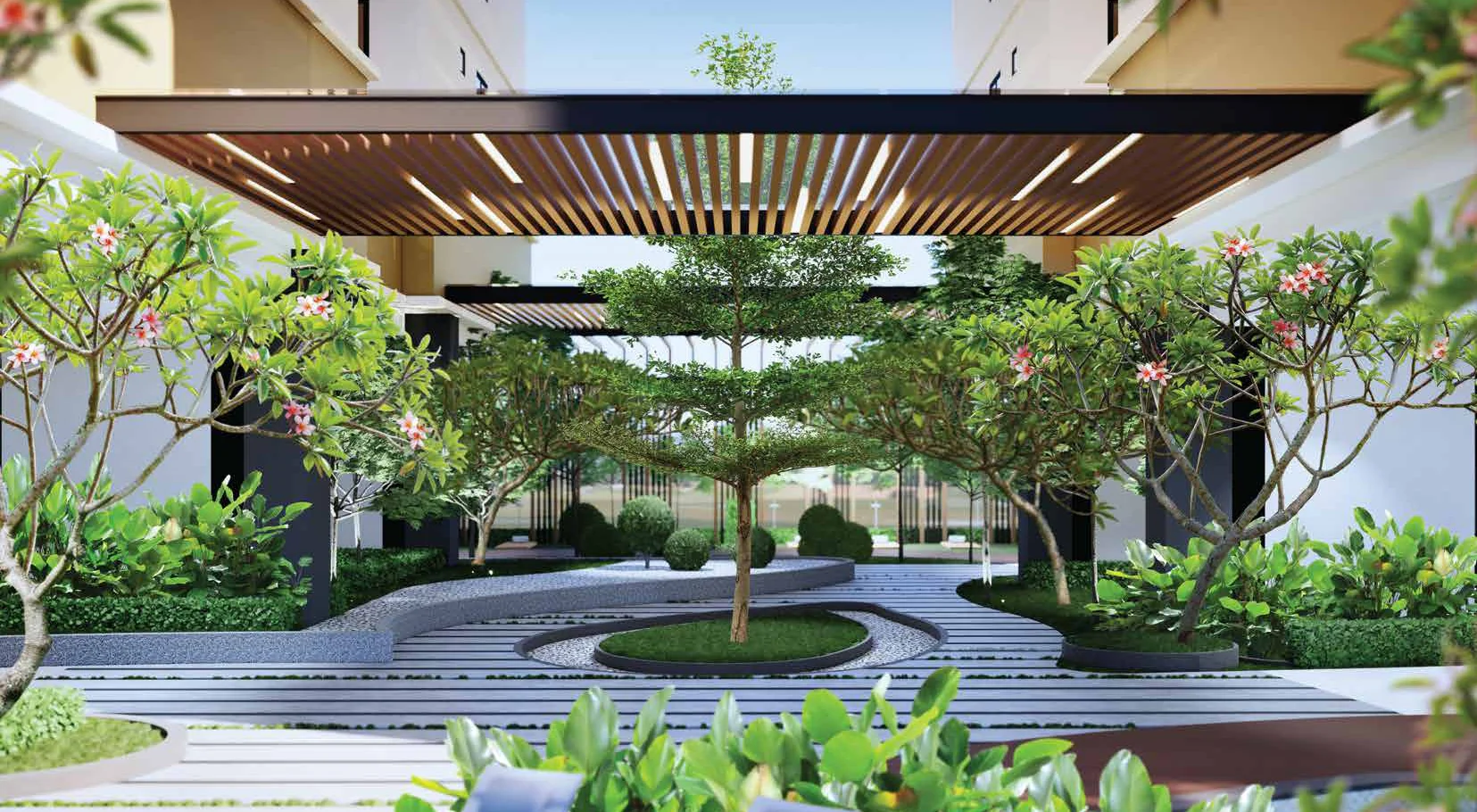 The Zen garden between the two towers of Laurel Residence