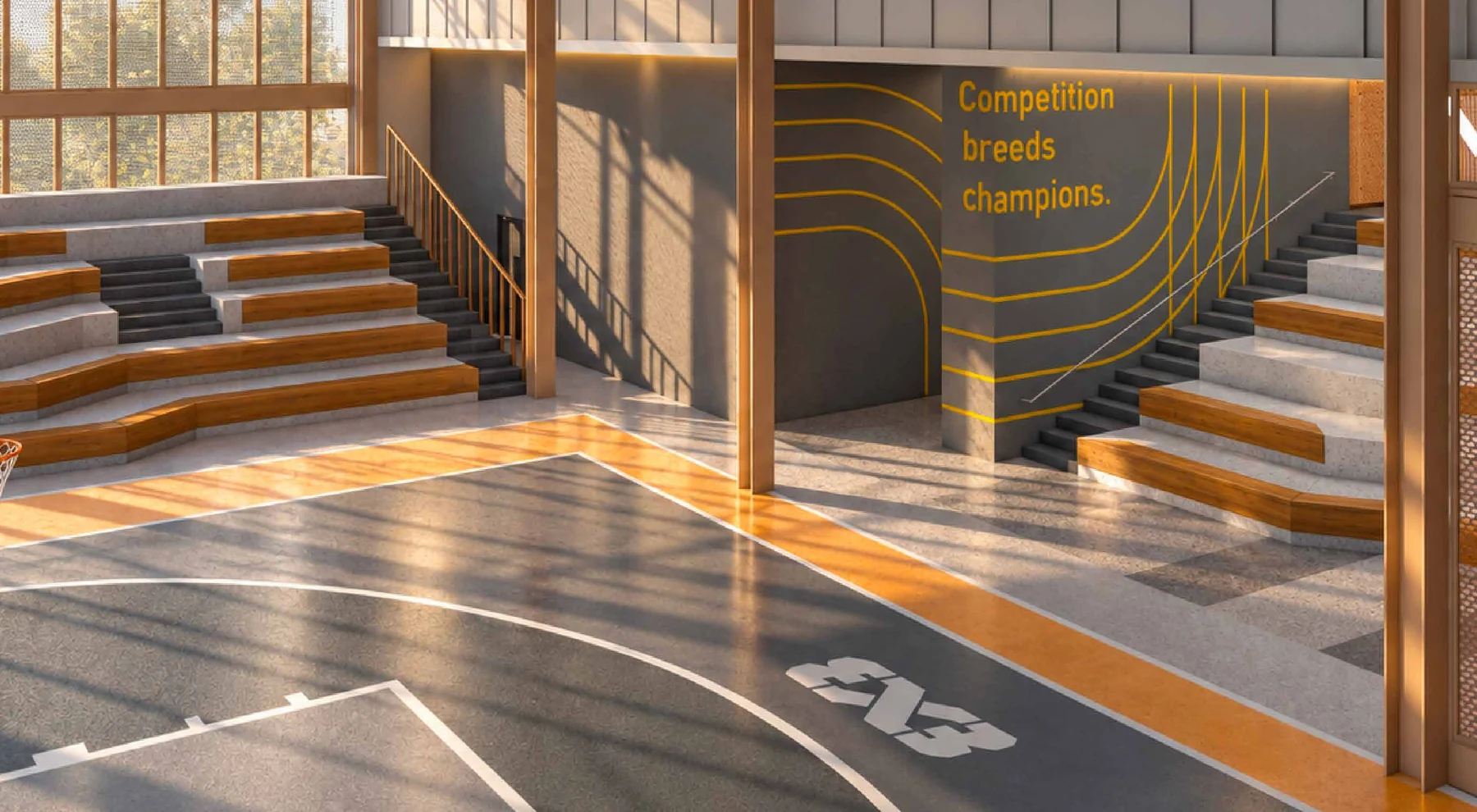 The MABA Court, a 3x3 basketball court with tiered seating, MABA Suitez
