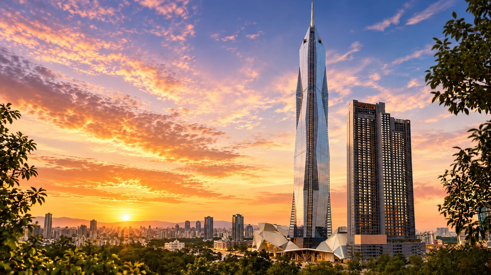 MABA Suitez beside Merdeka 118 at sunset, with the Kuala Lumpur skyline