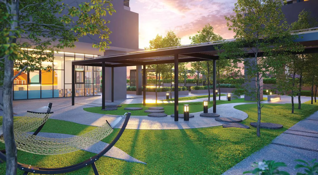 The hammock lawn on the Level 5 facilities deck of OAKA Residences