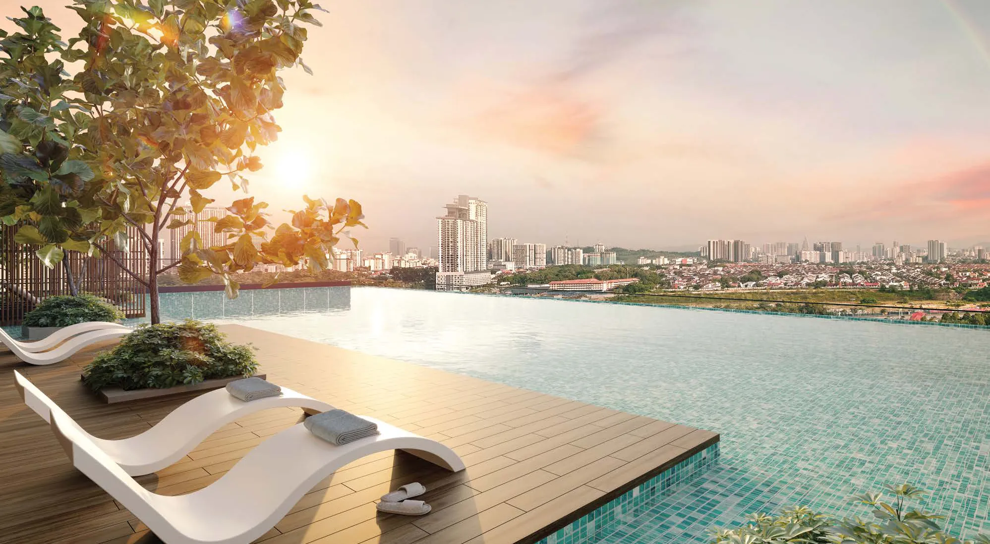 The infinity pool on the Level 5 facilities deck of OAKA Residences