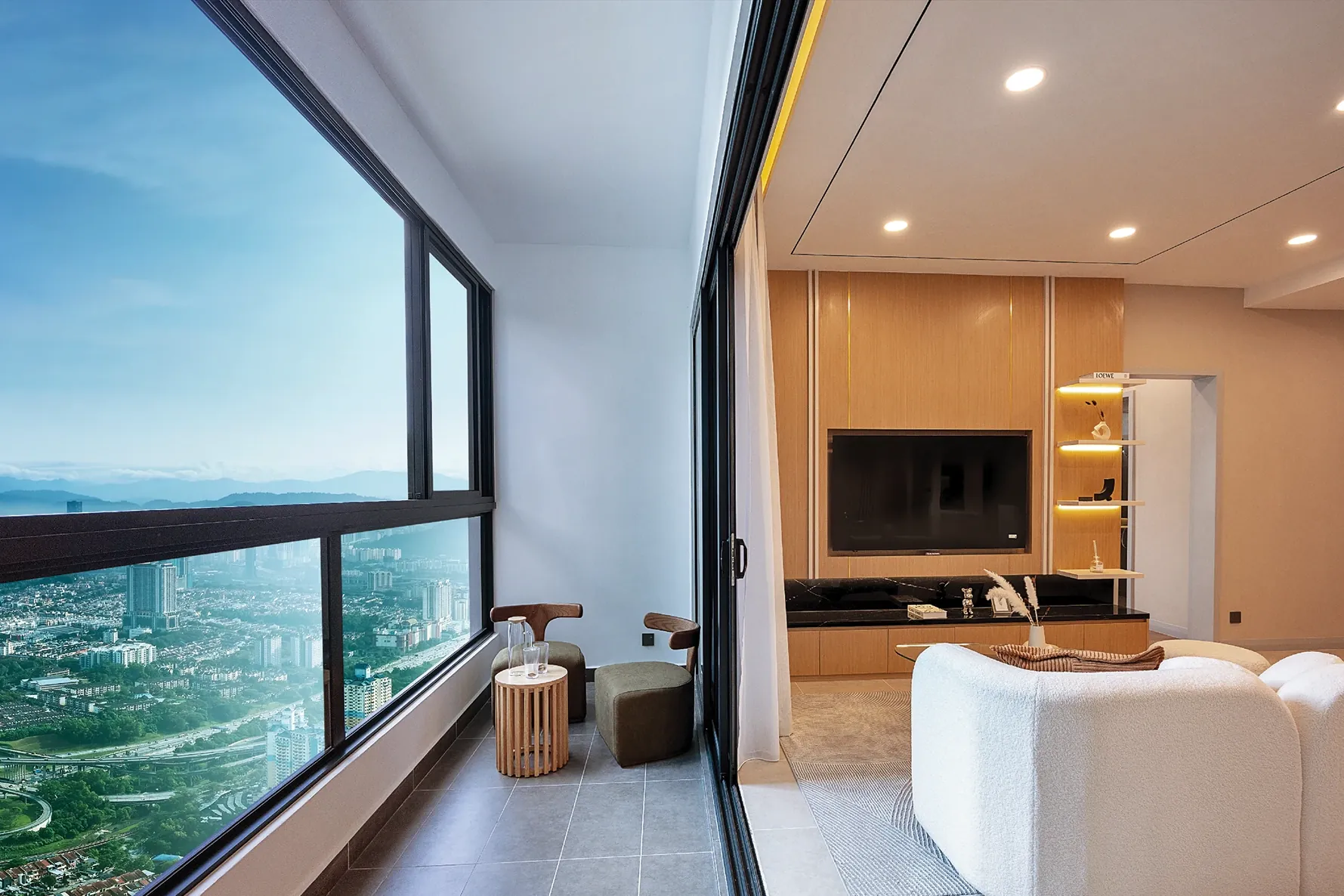 The Type B3 lanai at OAKA Residences, looking out over the city