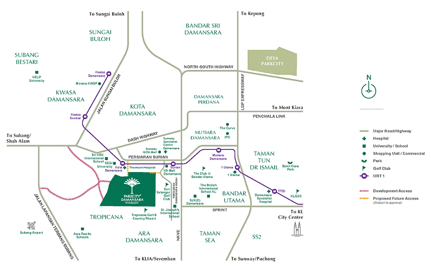 ParkCity Damansara Zenia location map in Petaling Jaya, with Kota Damansara, Tropicana, Mutiara Damansara and the main highways