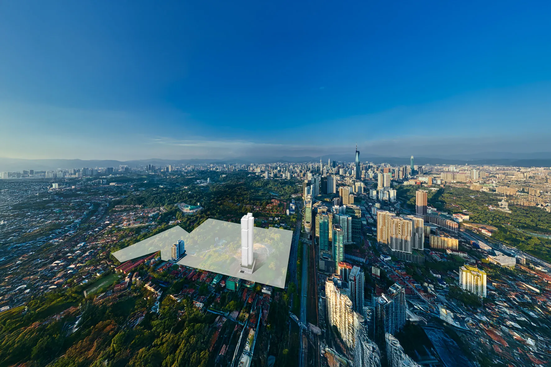 Aerial view of Setia Federal Hill and Parkside Residences on Jalan Bangsar, looking towards Kuala Lumpur
