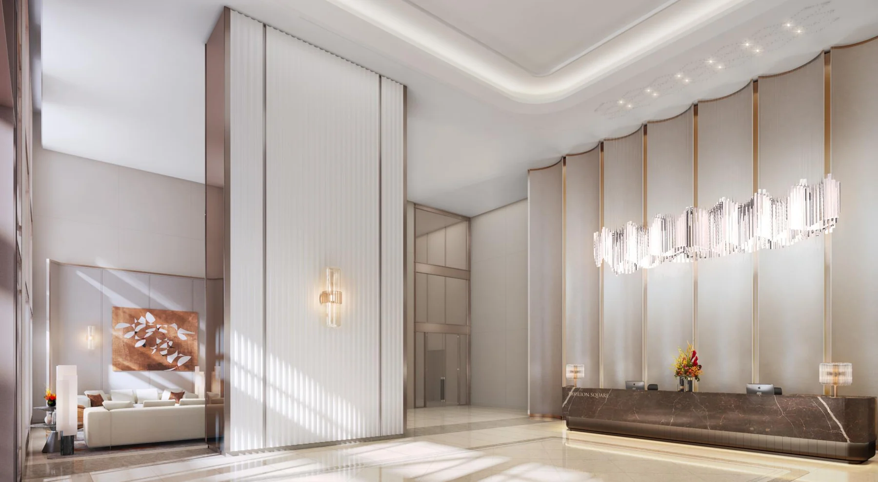 Concierge lobby at the Pavilion Square residential entrance