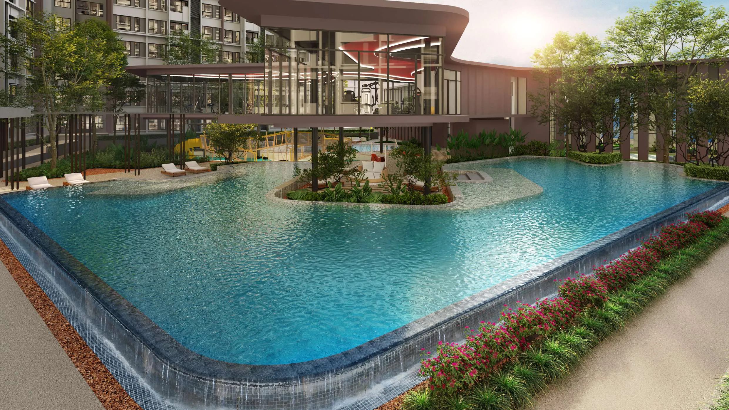 The leisure pool on the Level 8 podium of The Queenswoodz, Bukit Jalil