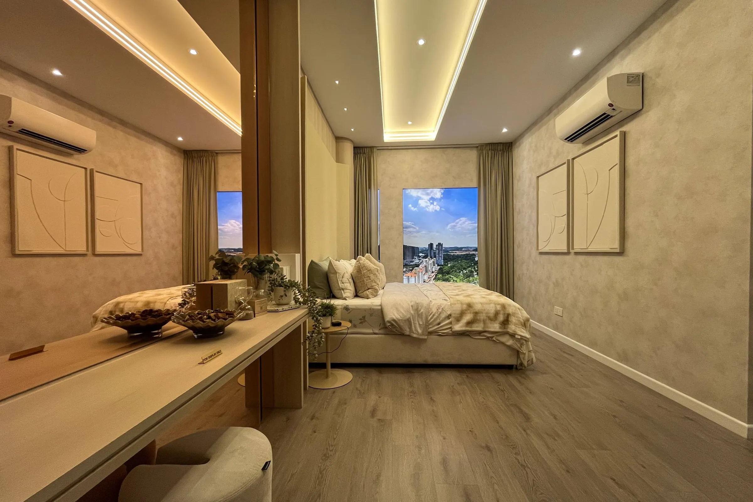 A show unit master bedroom at The Queenswoodz with a view over Bukit Jalil