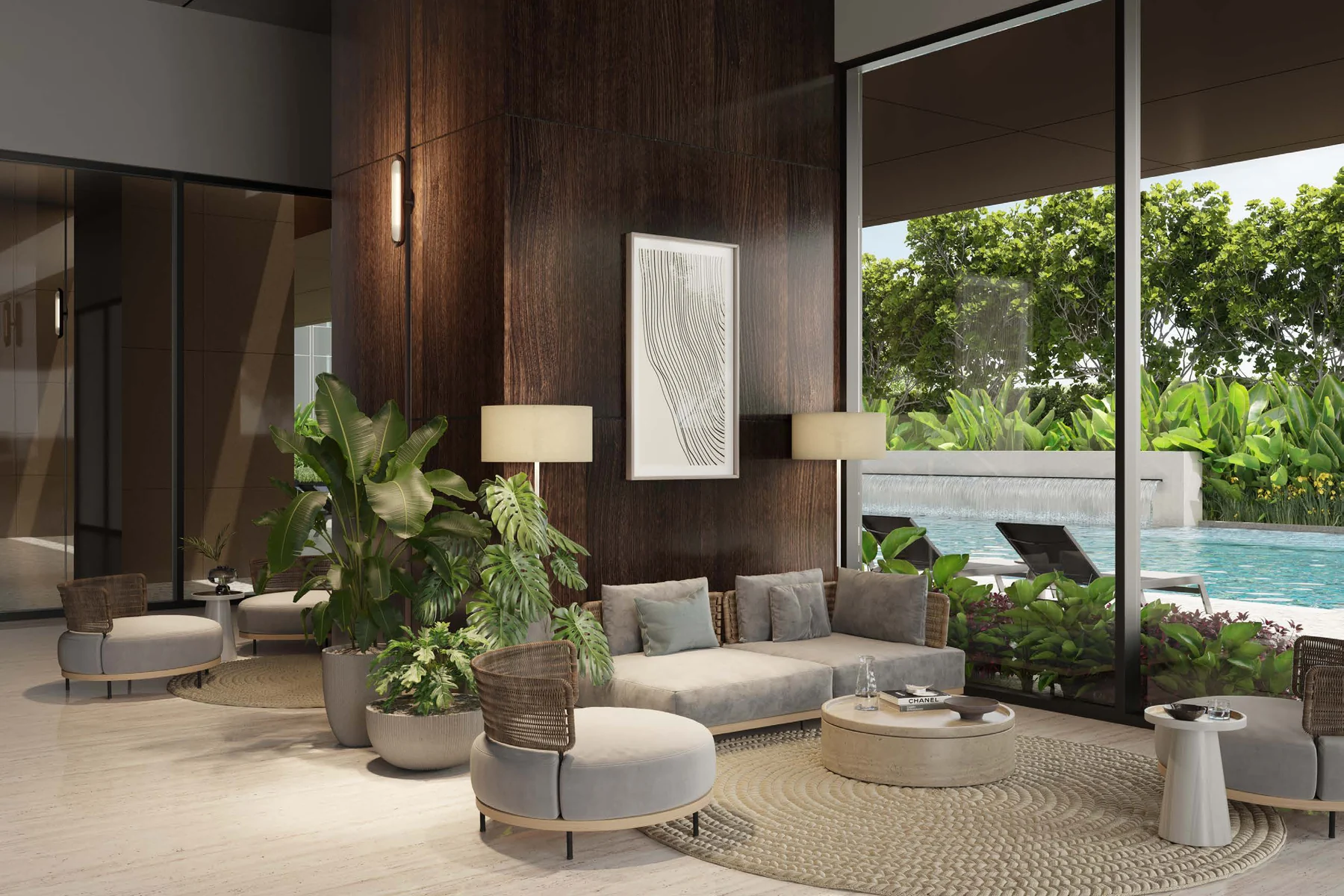 The Social Sphere at Royal Suites, opening onto the pool
