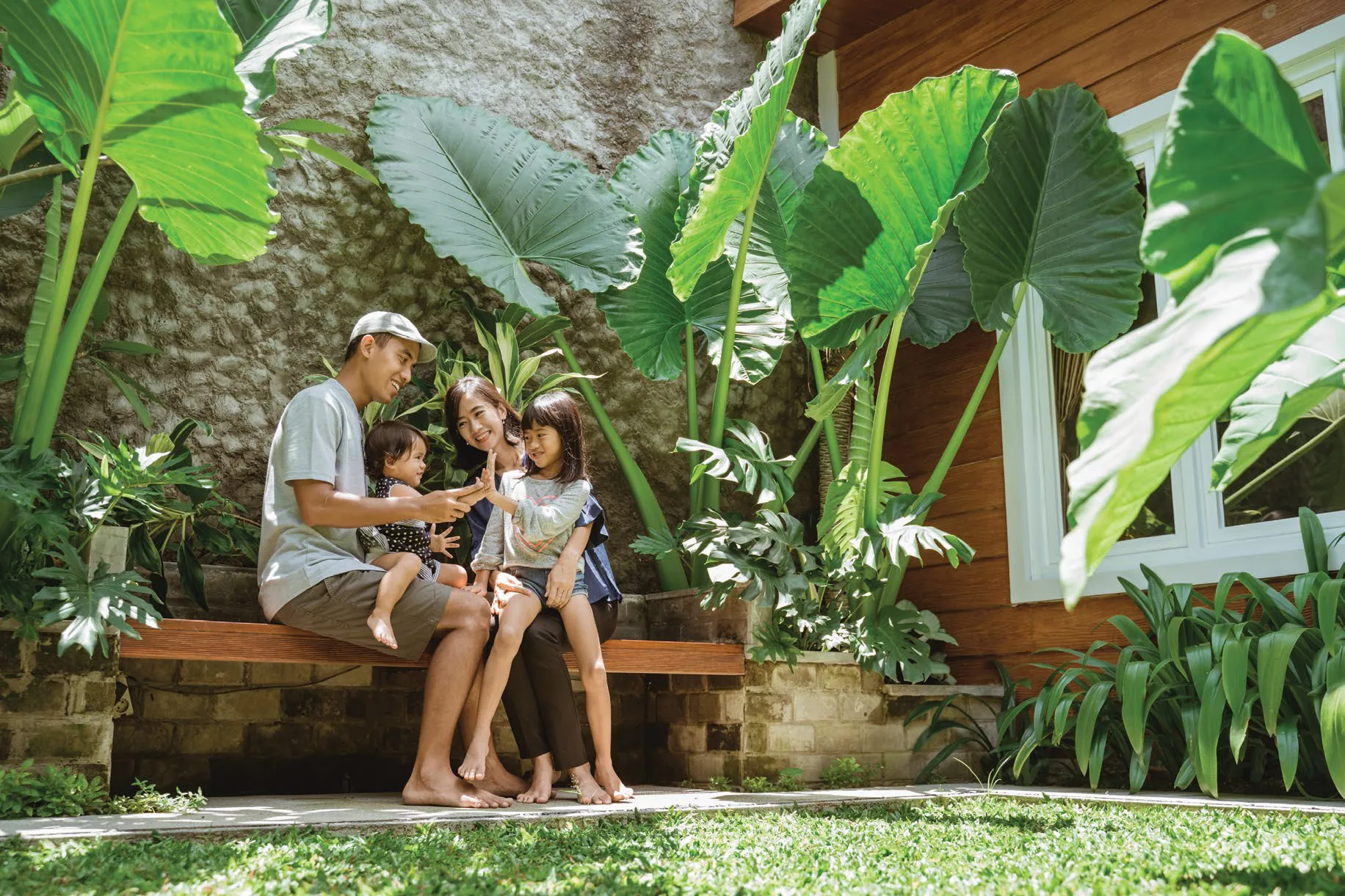 A family together in a garden