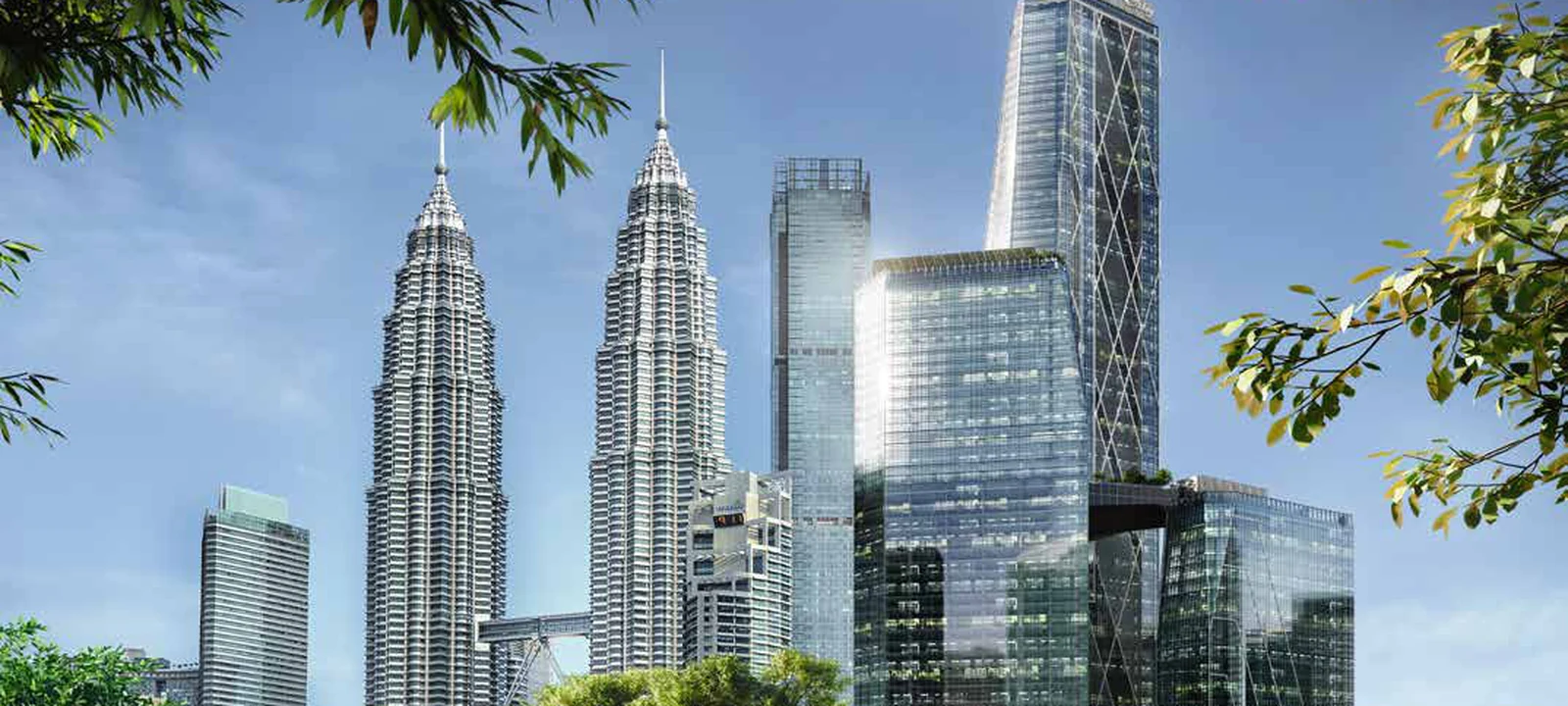 Jewel by Oxley KLCC beside the Petronas Twin Towers, seen from KLCC Park, artist's impression