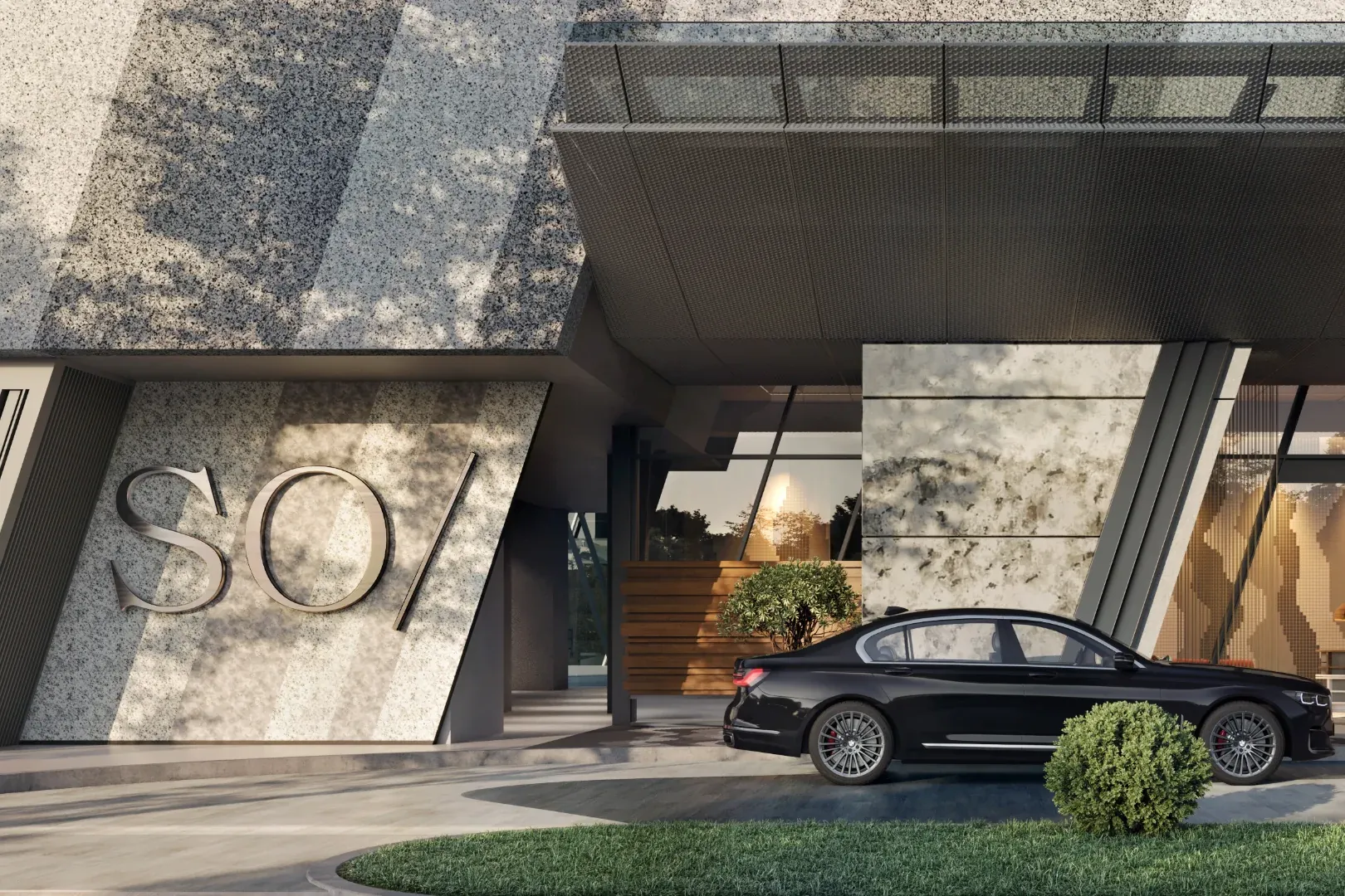 The covered drop-off at SO/ Kuala Lumpur, where the bell and valet team meet you