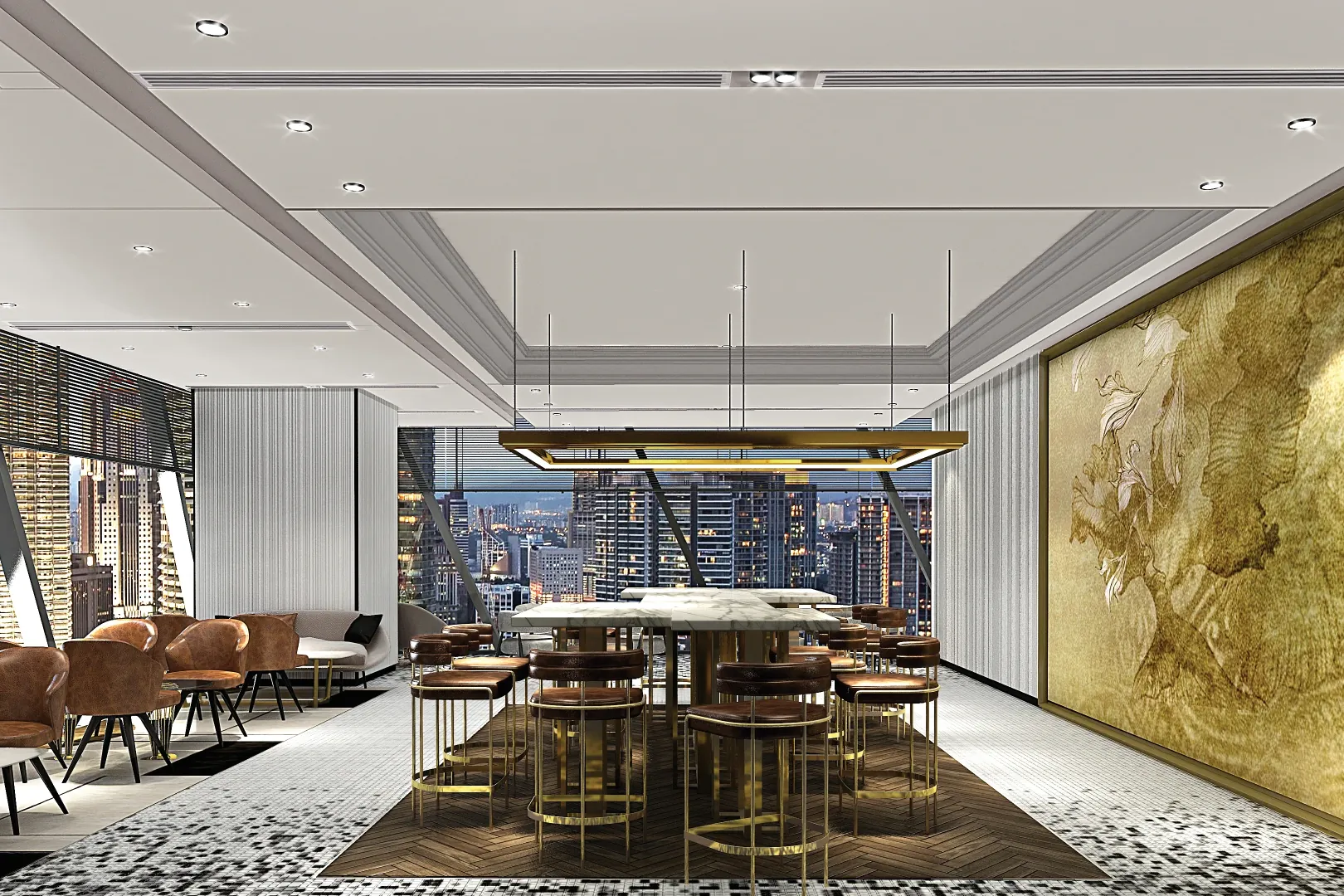 The Mixo residents’ lounge at SO/ Kuala Lumpur, with a city view