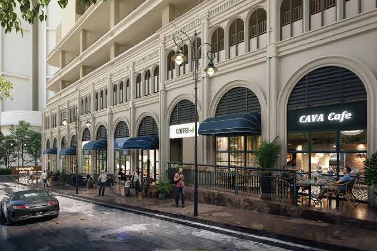 Cafés along the colonial retail street at The Aldenz