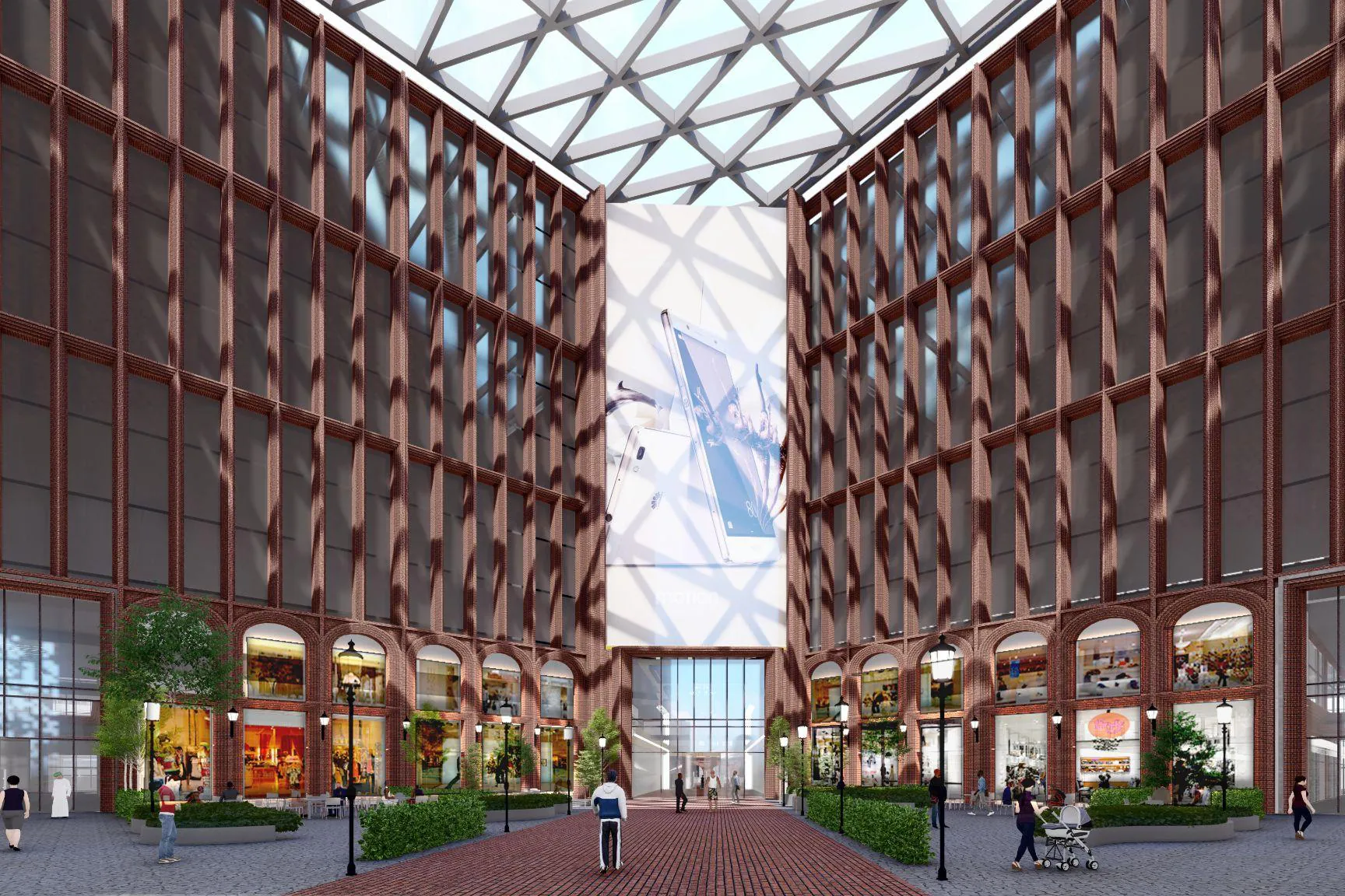 A glass-roofed retail street in the Central Park Damansara mall