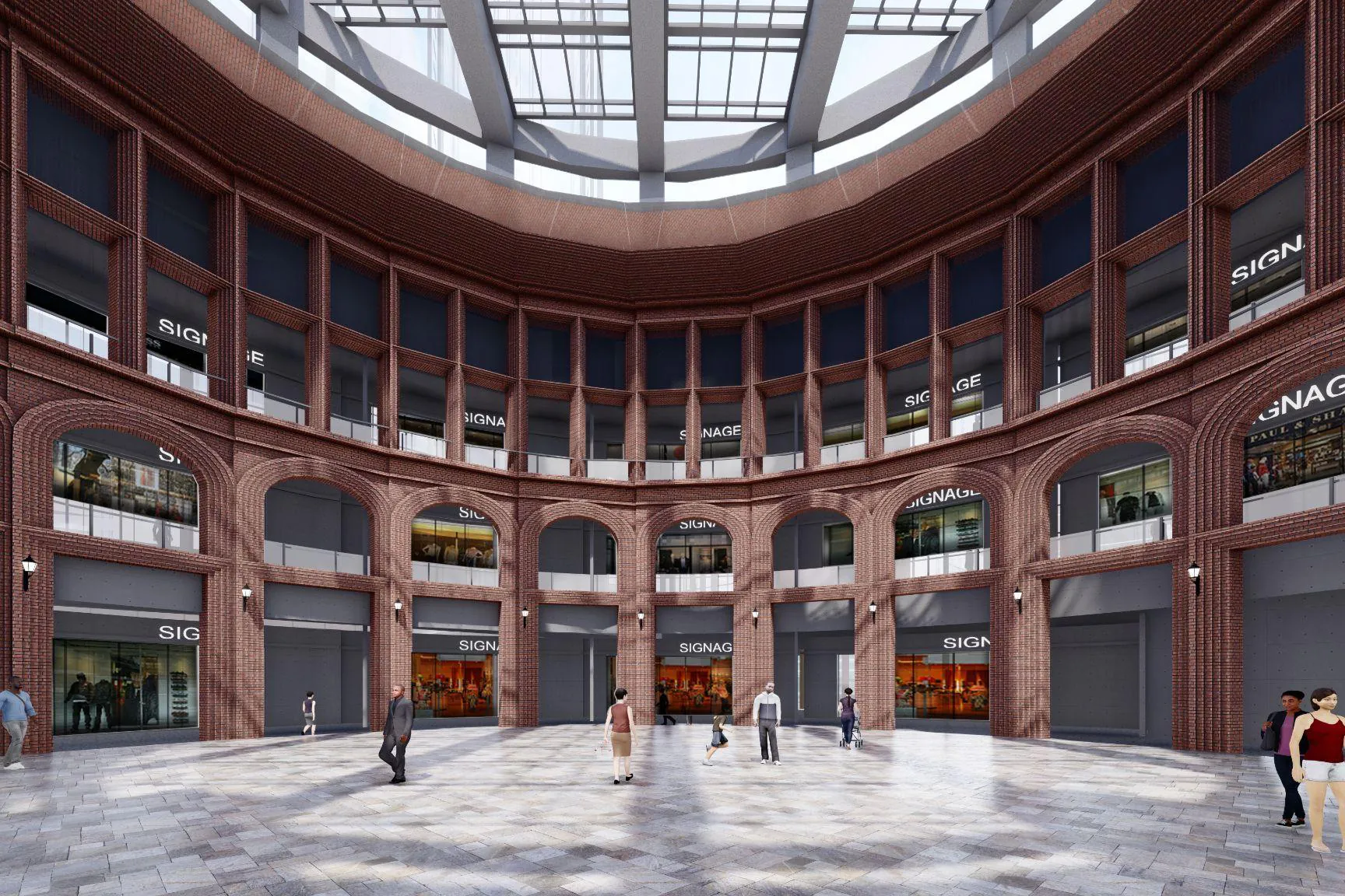 A domed shopping court in the Central Park Damansara mall
