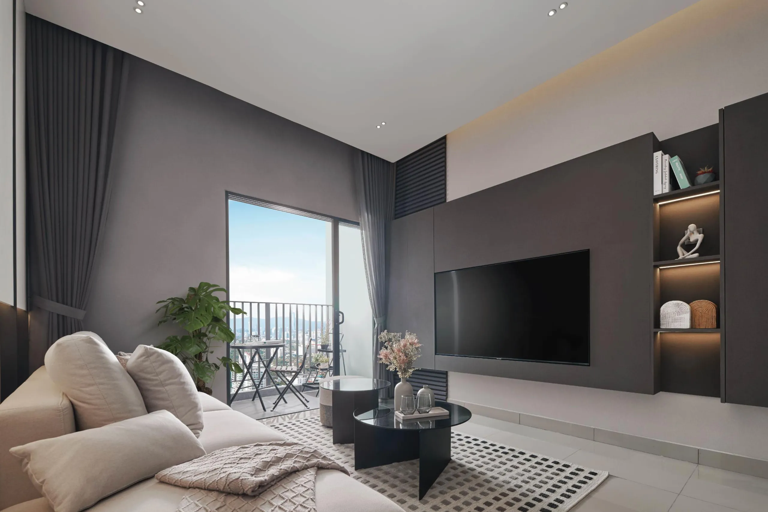 The Atera show unit living room and balcony