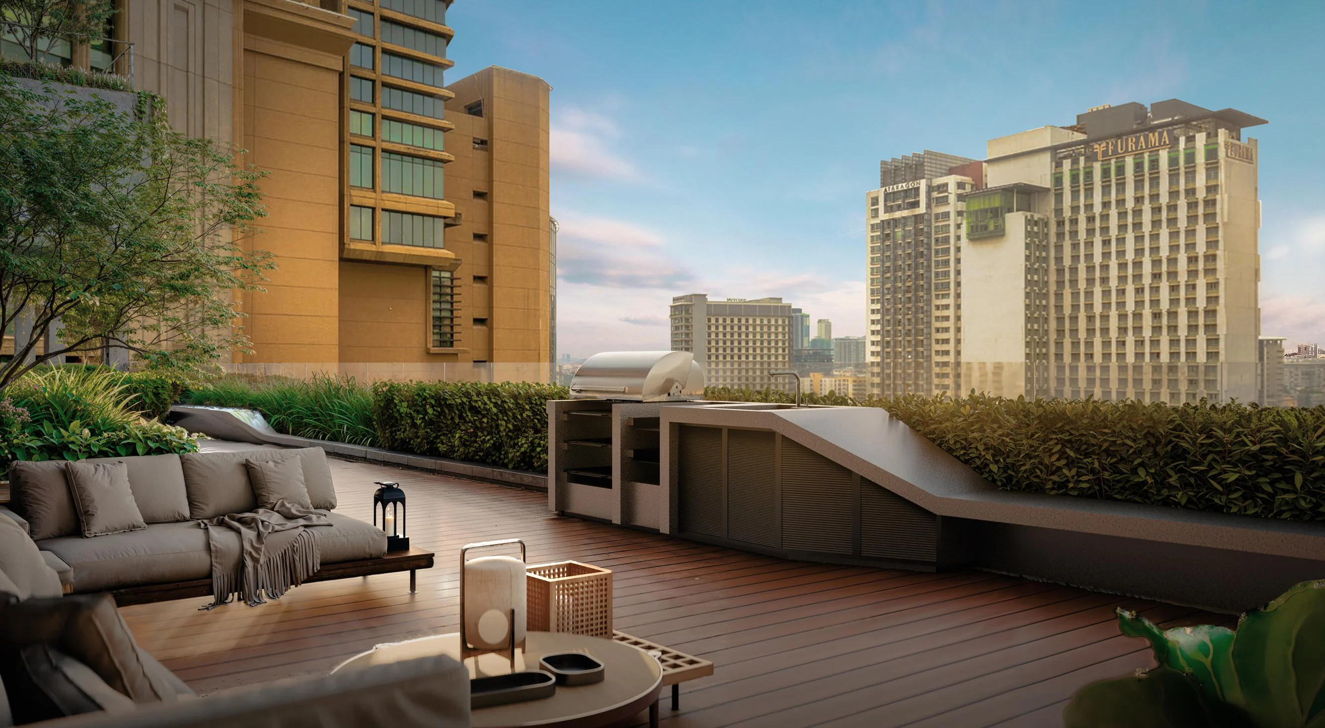 The BBQ area on the Level 7 urban deck of Times Square 2