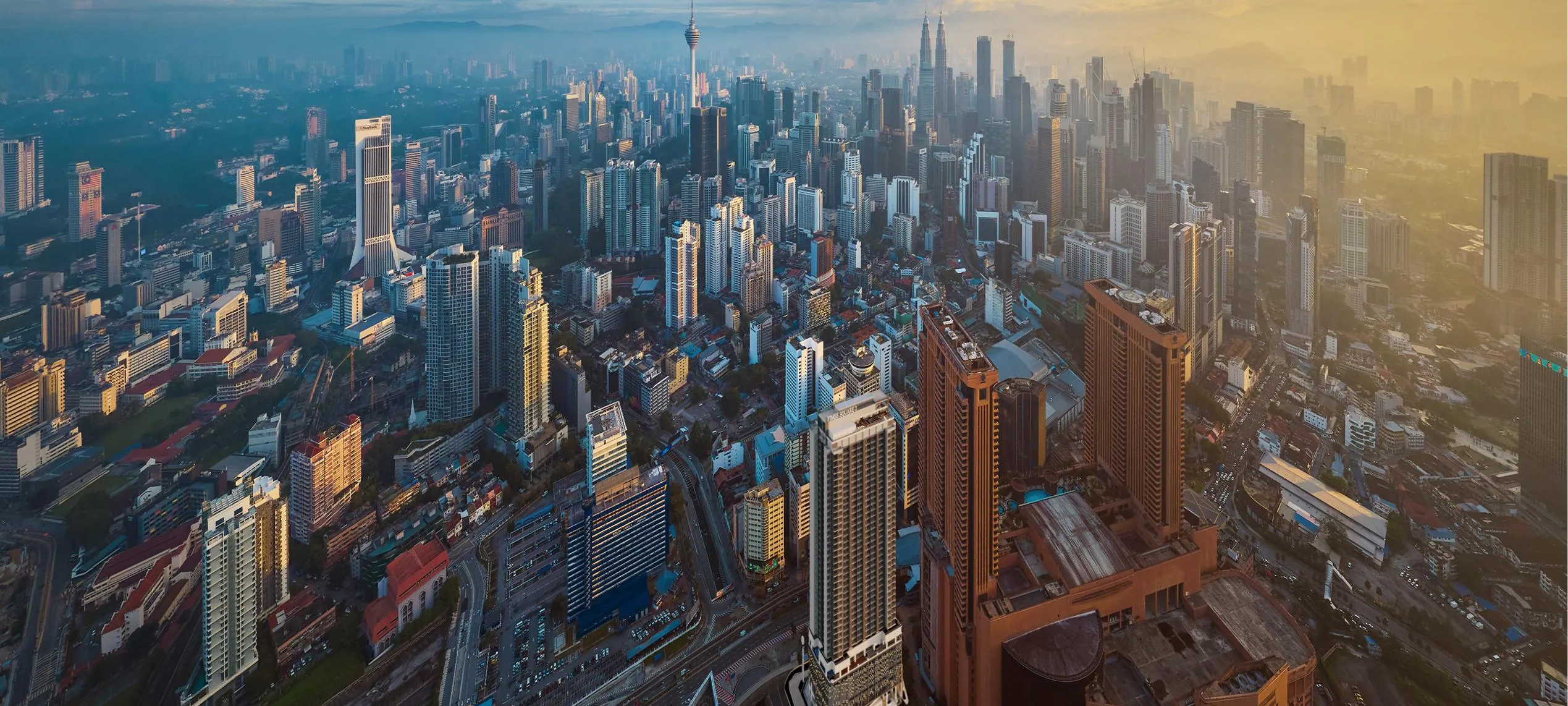 Kuala Lumpur city centre from above at sunrise
