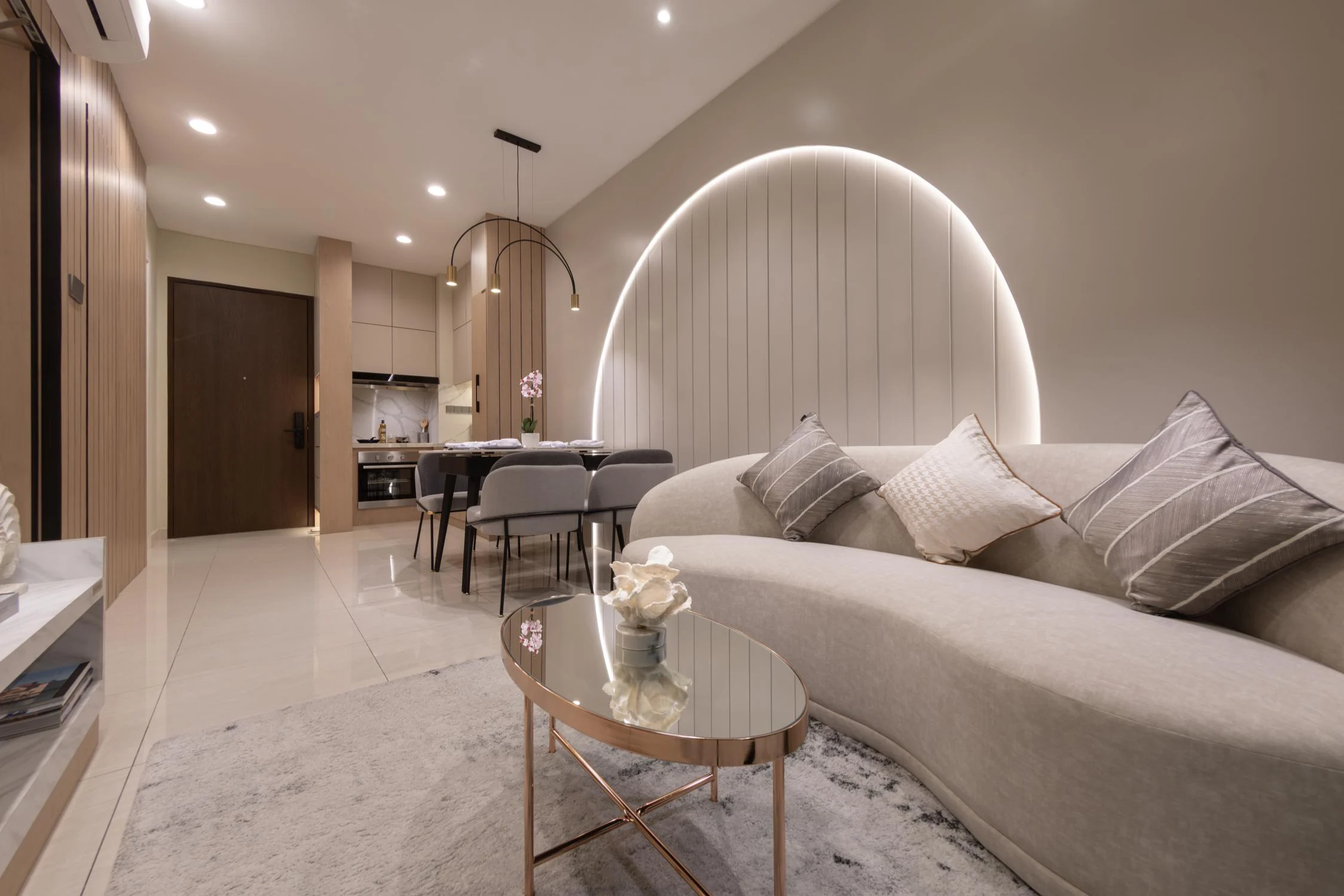 A living and dining room in a design concept for Times Square 2