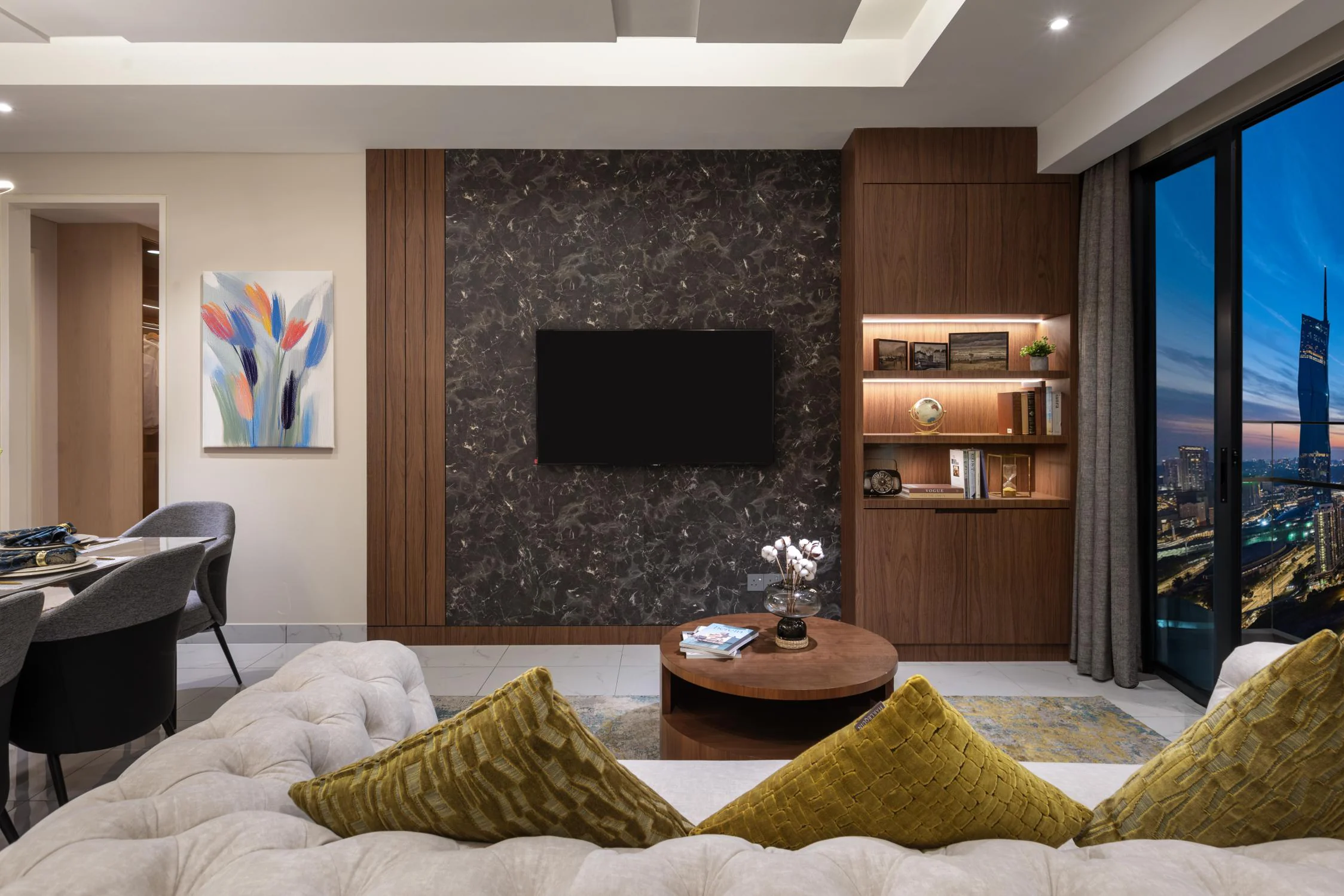 A living room facing Merdeka 118 in a design concept for Times Square 2